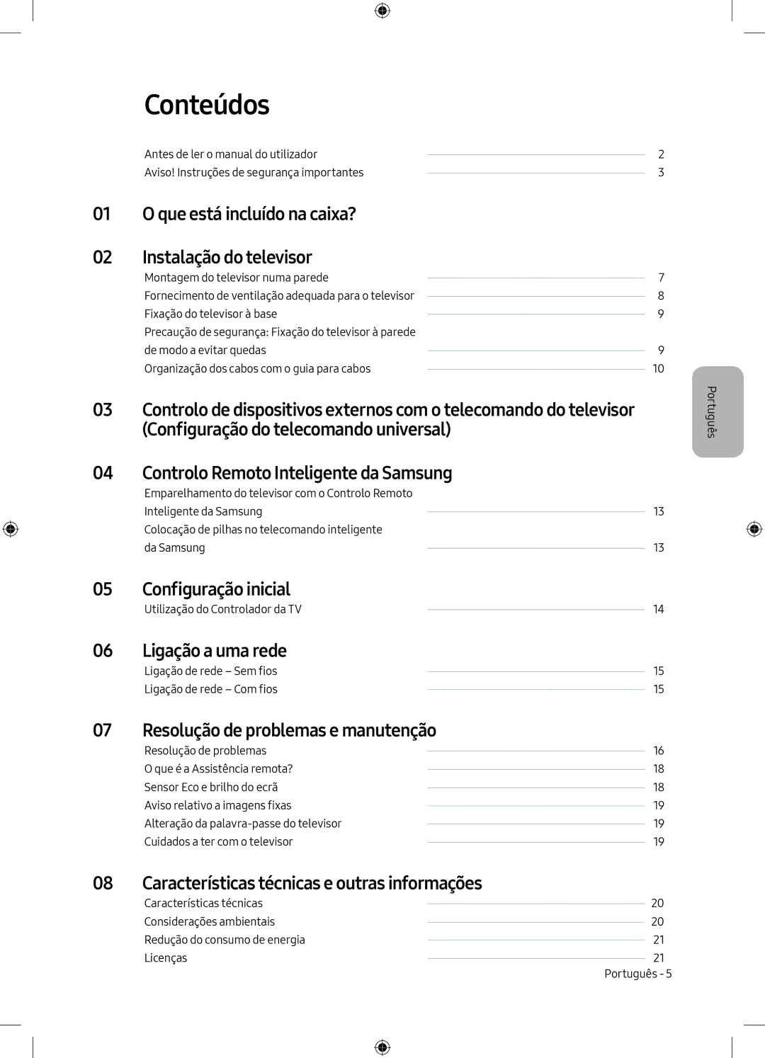 Samsung UE49M6305AKXXC, UE55M6305AKXXC manual Conteúdos 