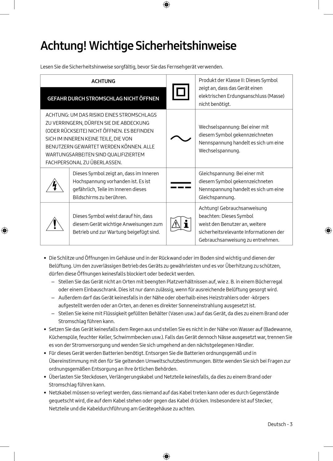 Samsung UE49M6305AKXXC, UE55M6305AKXXC manual Achtung! Wichtige Sicherheitshinweise 