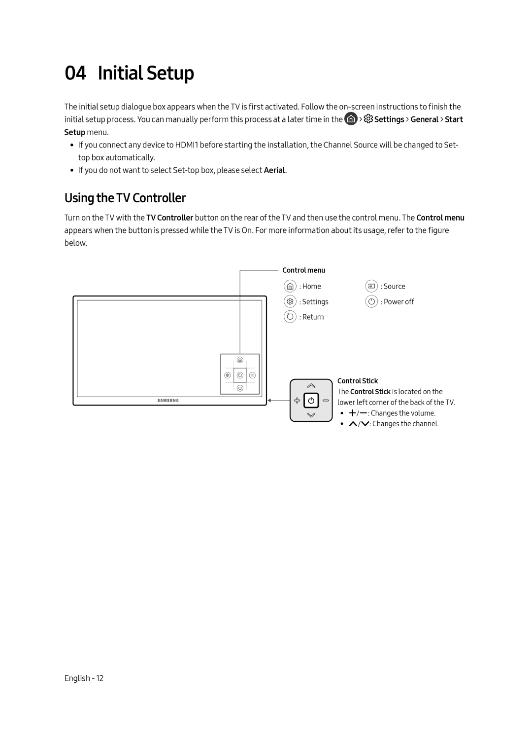 Samsung UE43MU6100UXRU, UE55MU6100UXRU, UE65MU6100UXRU, UE49MU6100UXRU, UE75MU6100UXRU Initial Setup, Using the TV Controller 