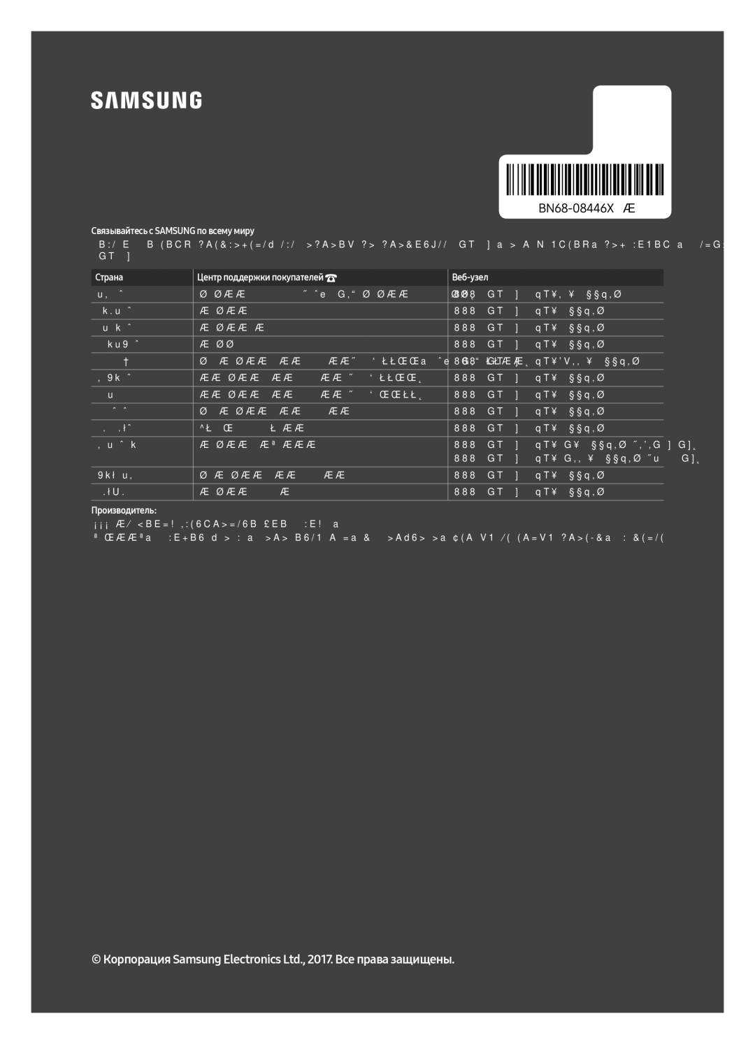 Samsung UE65MU6100UXRU, UE55MU6100UXRU, UE49MU6100UXRU, UE75MU6100UXRU, UE50MU6100UXRU Связывайтесь с Samsung по всему миру 