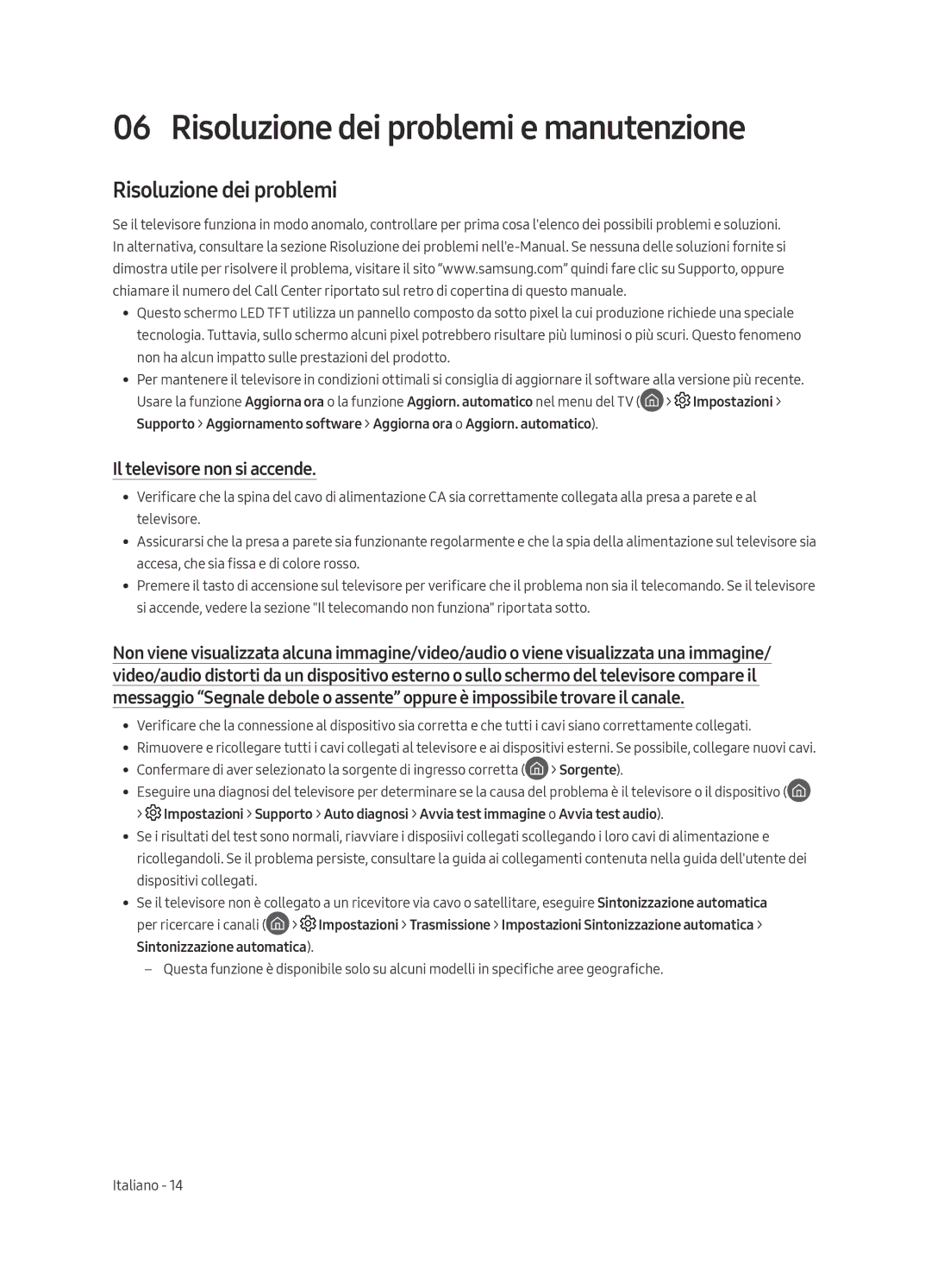 Samsung UE65MU6200KXZT, UE55MU6200KXZT manual Risoluzione dei problemi e manutenzione, Il televisore non si accende 