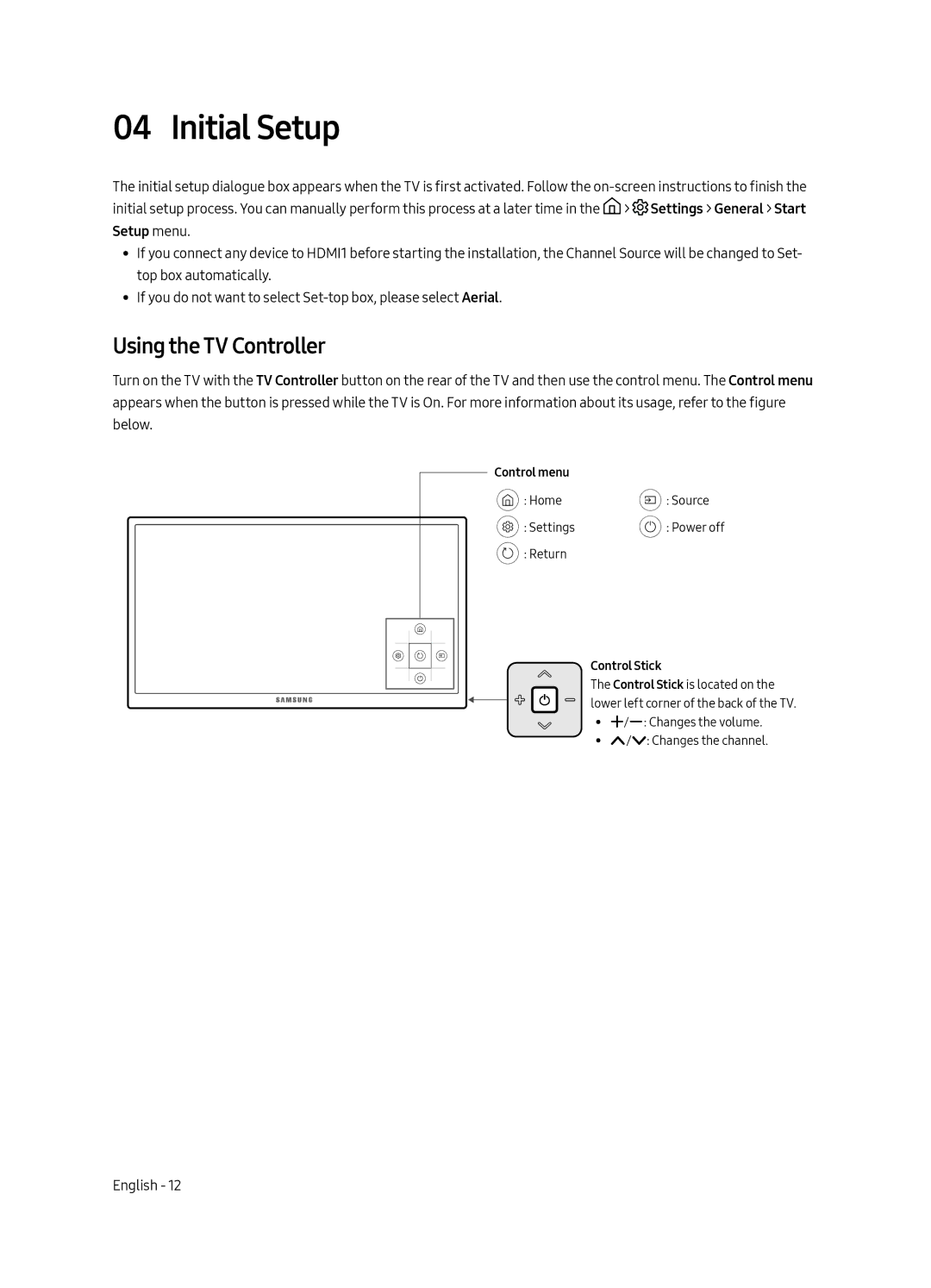 Samsung UE55MU6220WXXN manual Initial Setup, Using the TV Controller 