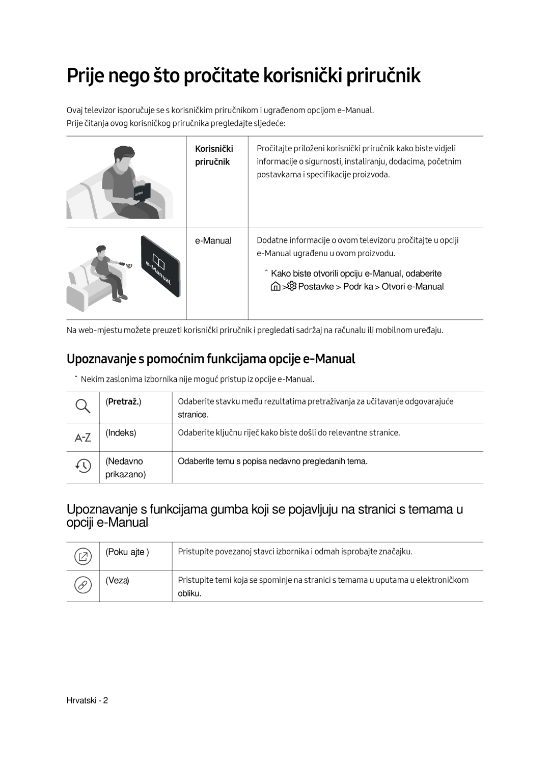 Samsung UE65MU6222KXXH Prije nego što pročitate korisnički priručnik, Upoznavanje s pomoćnim funkcijama opcije e-Manual 