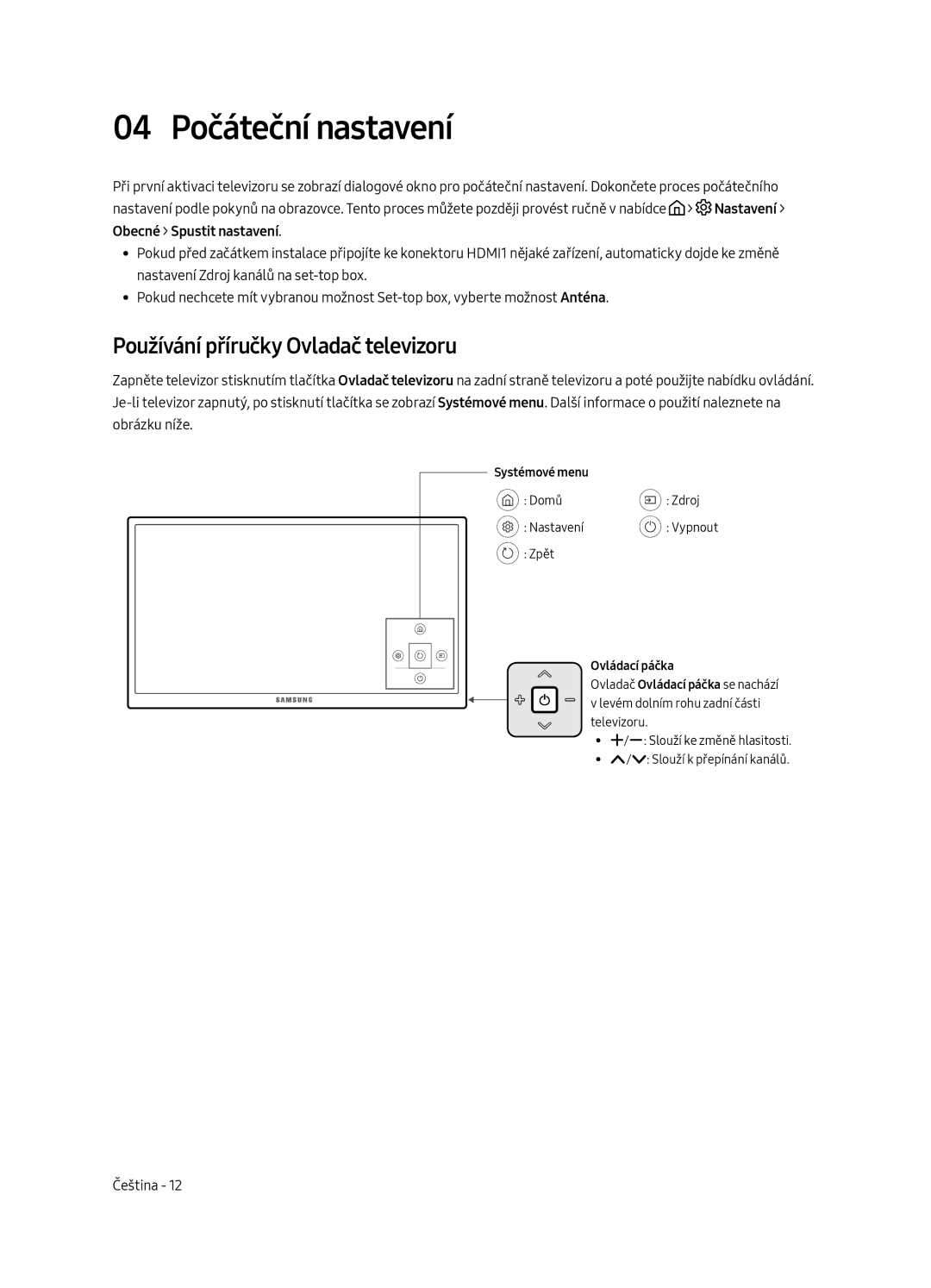 Samsung UE65MU6222KXXH, UE55MU6222KXXH, UE49MU6222KXXH manual 04 Počáteční nastavení, Používání příručky Ovladač televizoru 