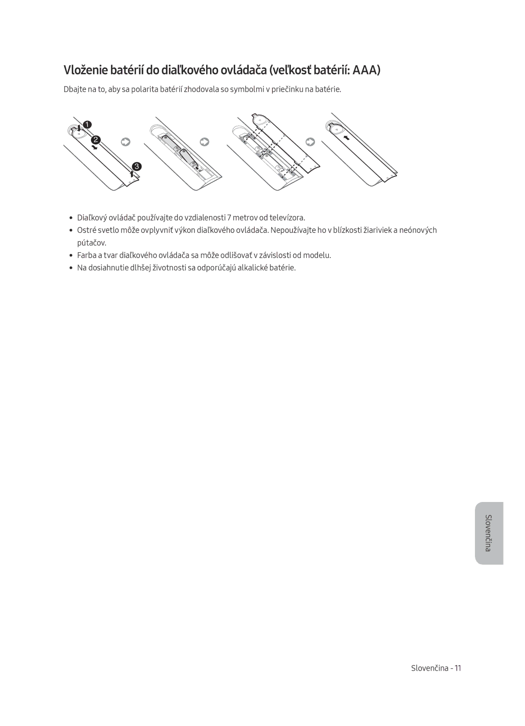 Samsung UE49MU6222KXXH, UE55MU6222KXXH, UE65MU6222KXXH manual Vloženie batérií do diaľkového ovládača veľkosť batérií AAA 