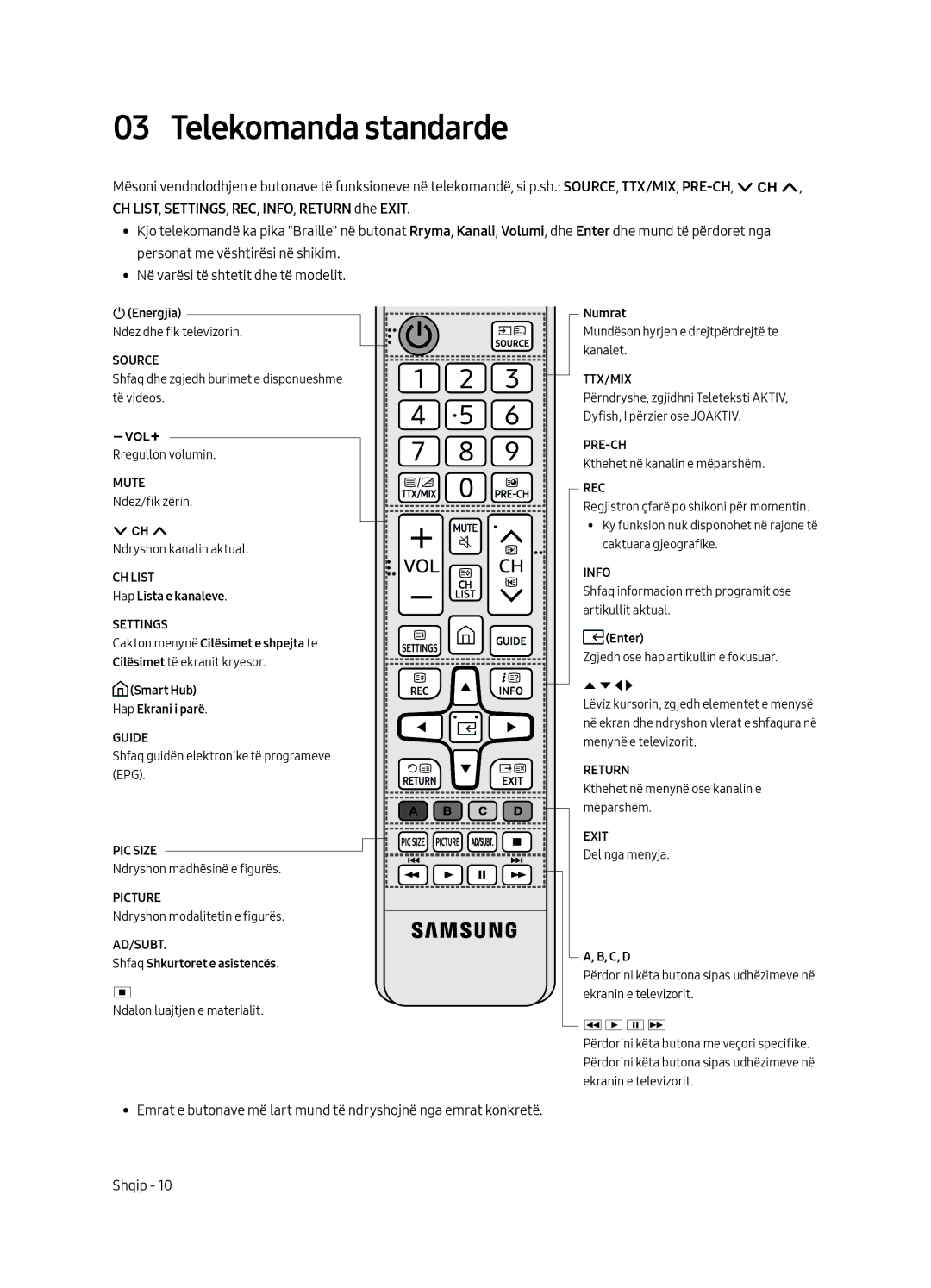 Samsung UE55MU6222KXXH, UE49MU6222KXXH, UE65MU6222KXXH, UE55MU6292UXXH, UE49MU6292UXXH manual Telekomanda standarde 