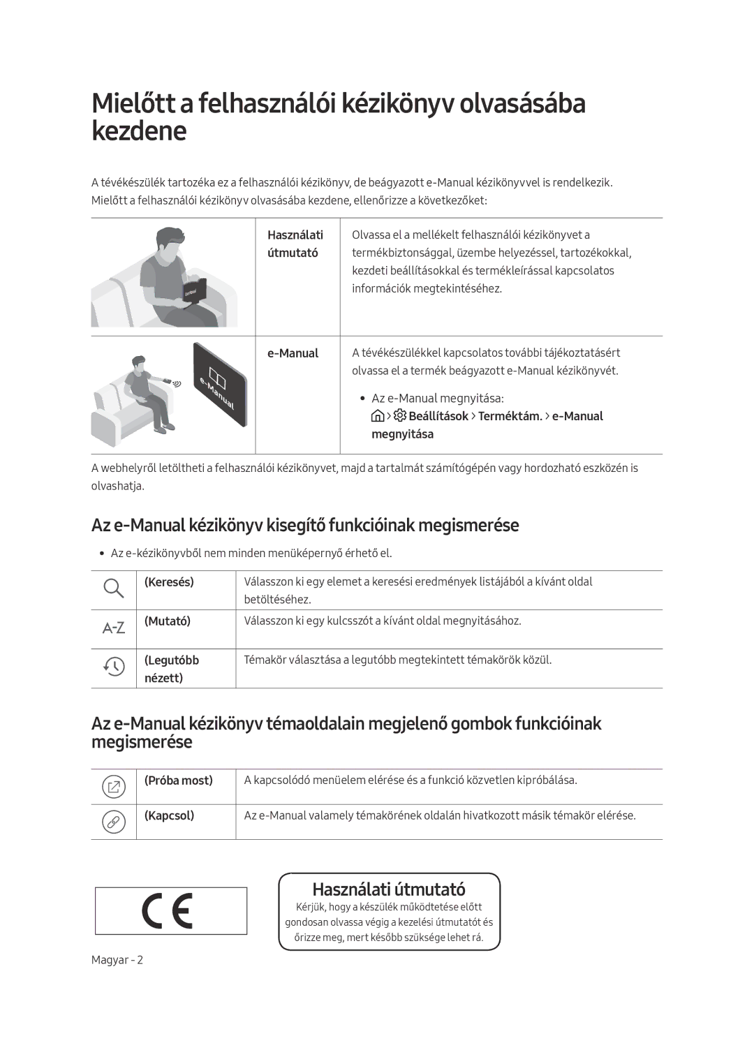 Samsung UE65MU6222KXXH, UE55MU6222KXXH manual Mielőtt a felhasználói kézikönyv olvasásába kezdene, Használati útmutató 