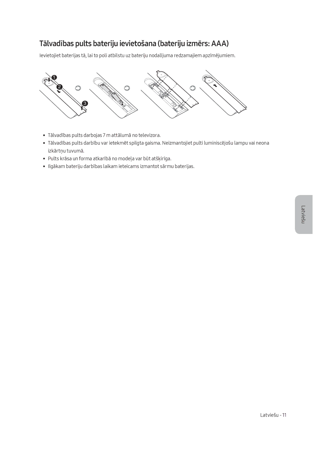 Samsung UE49MU6222KXXH, UE55MU6222KXXH, UE65MU6222KXXH manual Tālvadības pults bateriju ievietošana bateriju izmērs AAA 