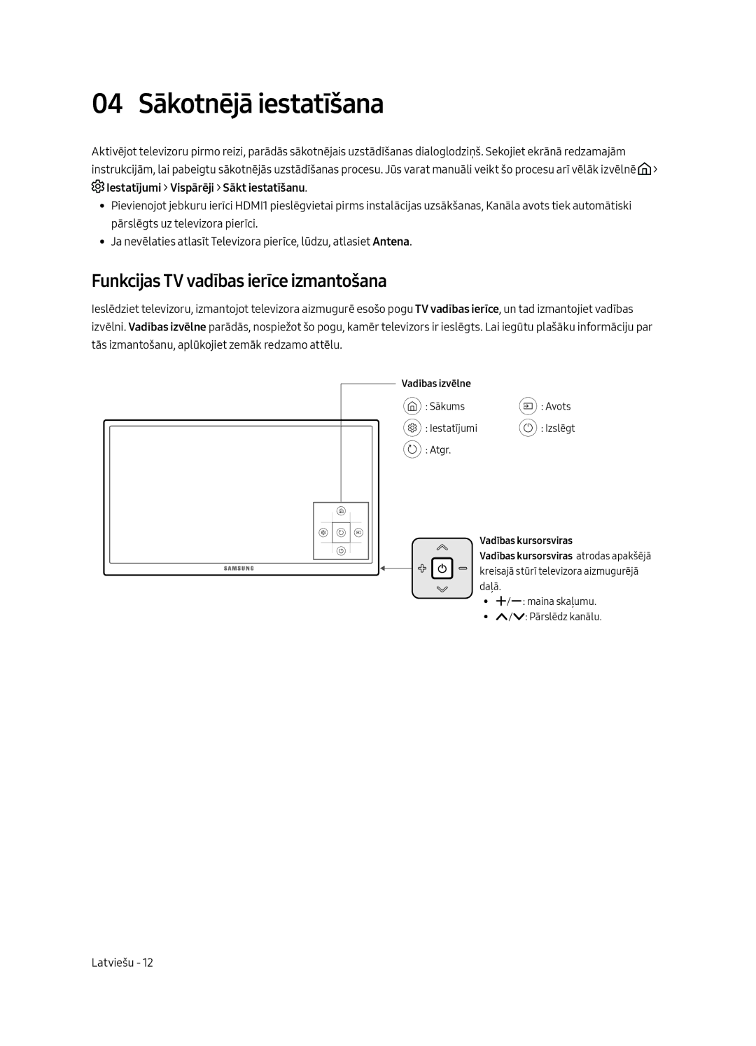 Samsung UE65MU6222KXXH, UE55MU6222KXXH, UE49MU6222KXXH 04 Sākotnējā iestatīšana, Funkcijas TV vadības ierīce izmantošana 