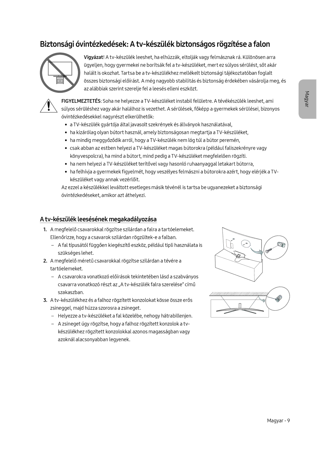 Samsung UE49MU6292UXXH, UE55MU6222KXXH, UE49MU6222KXXH, UE65MU6222KXXH, UE55MU6292UXXH Tv-készülék leesésének megakadályozása 