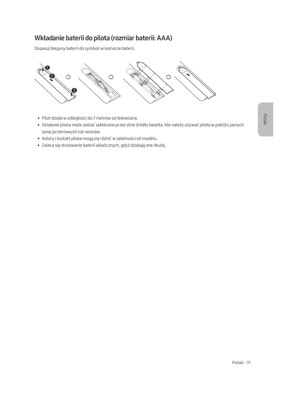 Samsung UE49MU6222KXXH, UE55MU6222KXXH, UE65MU6222KXXH, UE55MU6292UXXH manual Wkładanie baterii do pilota rozmiar baterii AAA 