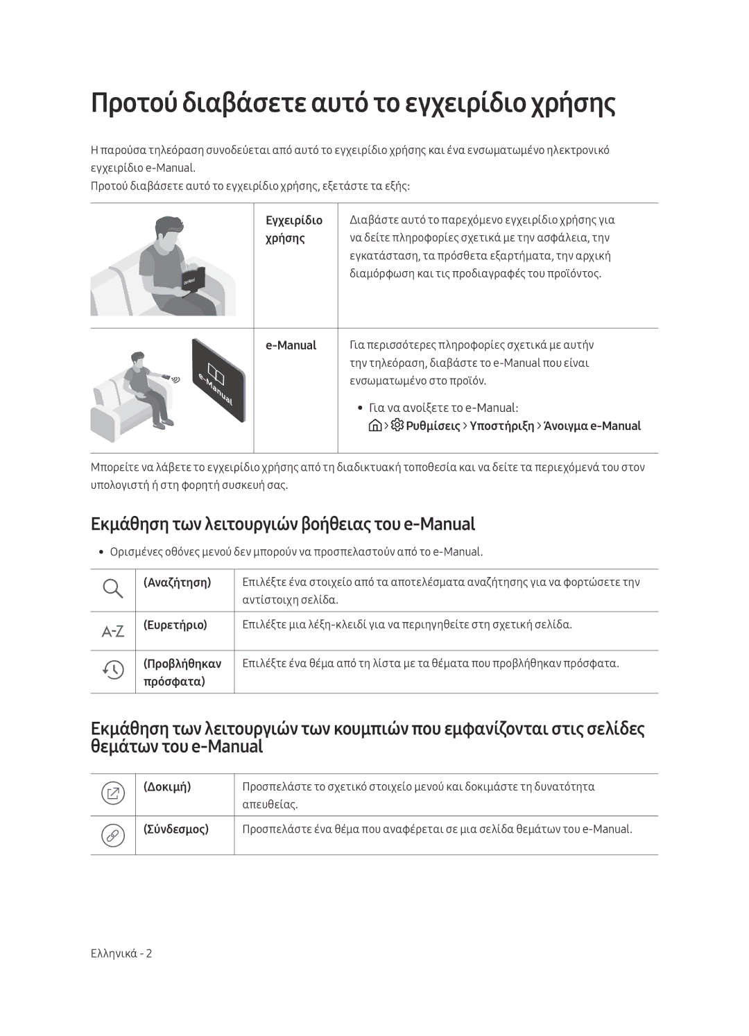 Samsung UE65MU6222KXXH manual Προτού διαβάσετε αυτό το εγχειρίδιο χρήσης, Εκμάθηση των λειτουργιών βοήθειας του e-Manual 