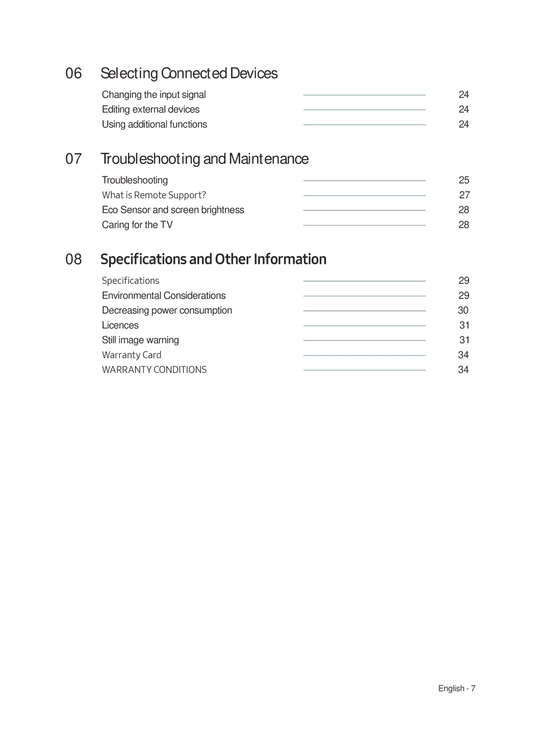 Samsung UE55MU6500UXXU Selecting Connected Devices, Troubleshooting and Maintenance, Specifications and Other Information 