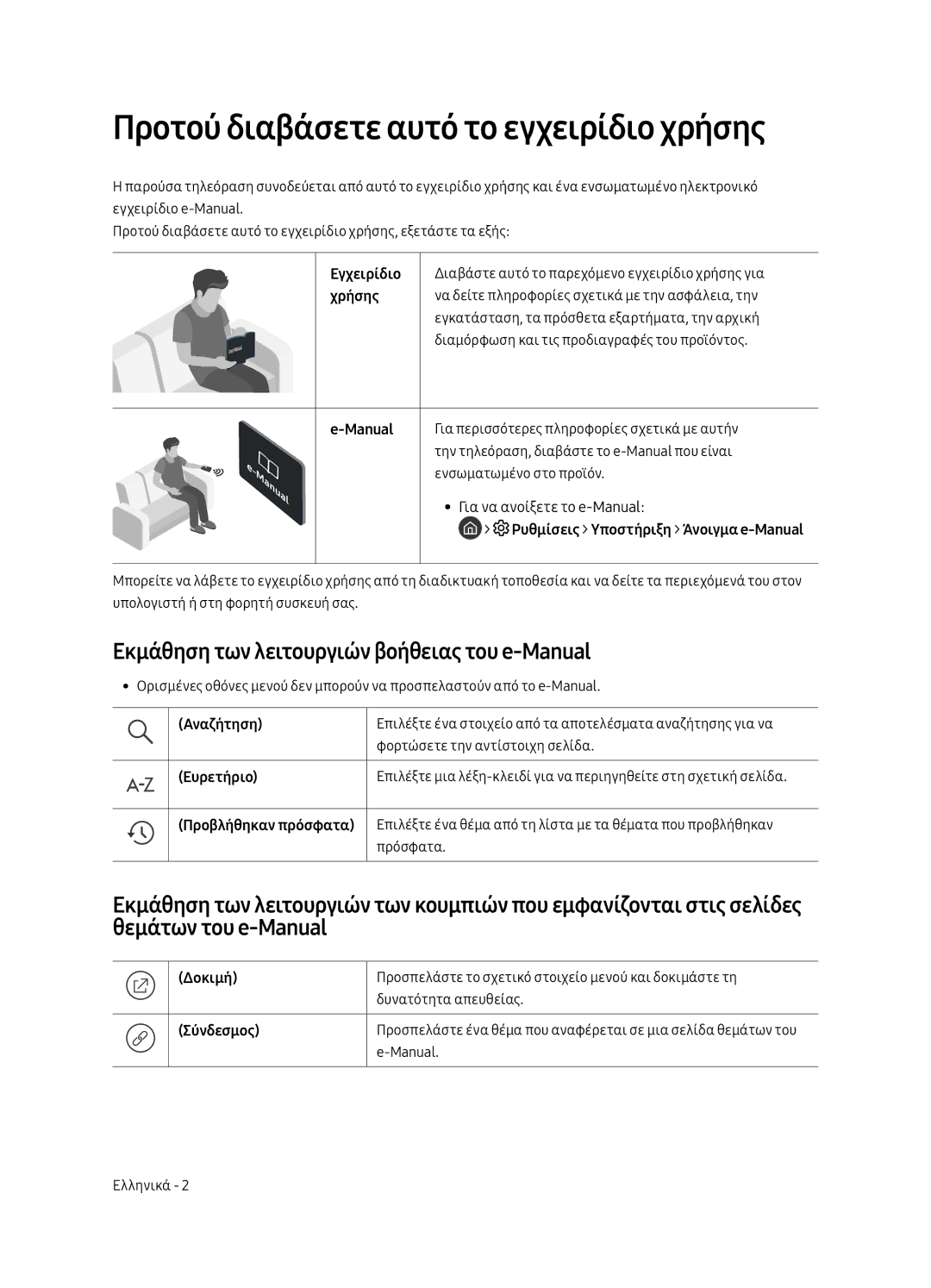 Samsung UE65MU6642UXXH manual Προτού διαβάσετε αυτό το εγχειρίδιο χρήσης, Εκμάθηση των λειτουργιών βοήθειας του e-Manual 