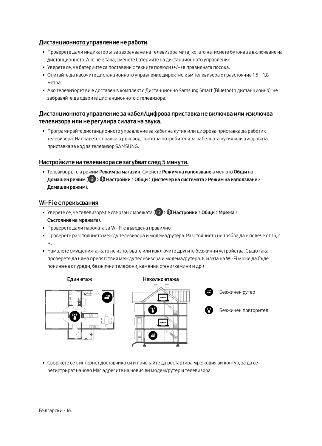 Samsung UE65MU6672UXXH manual Дистанционното управление не работи, Настройките на телевизора се загубват след 5 минути 