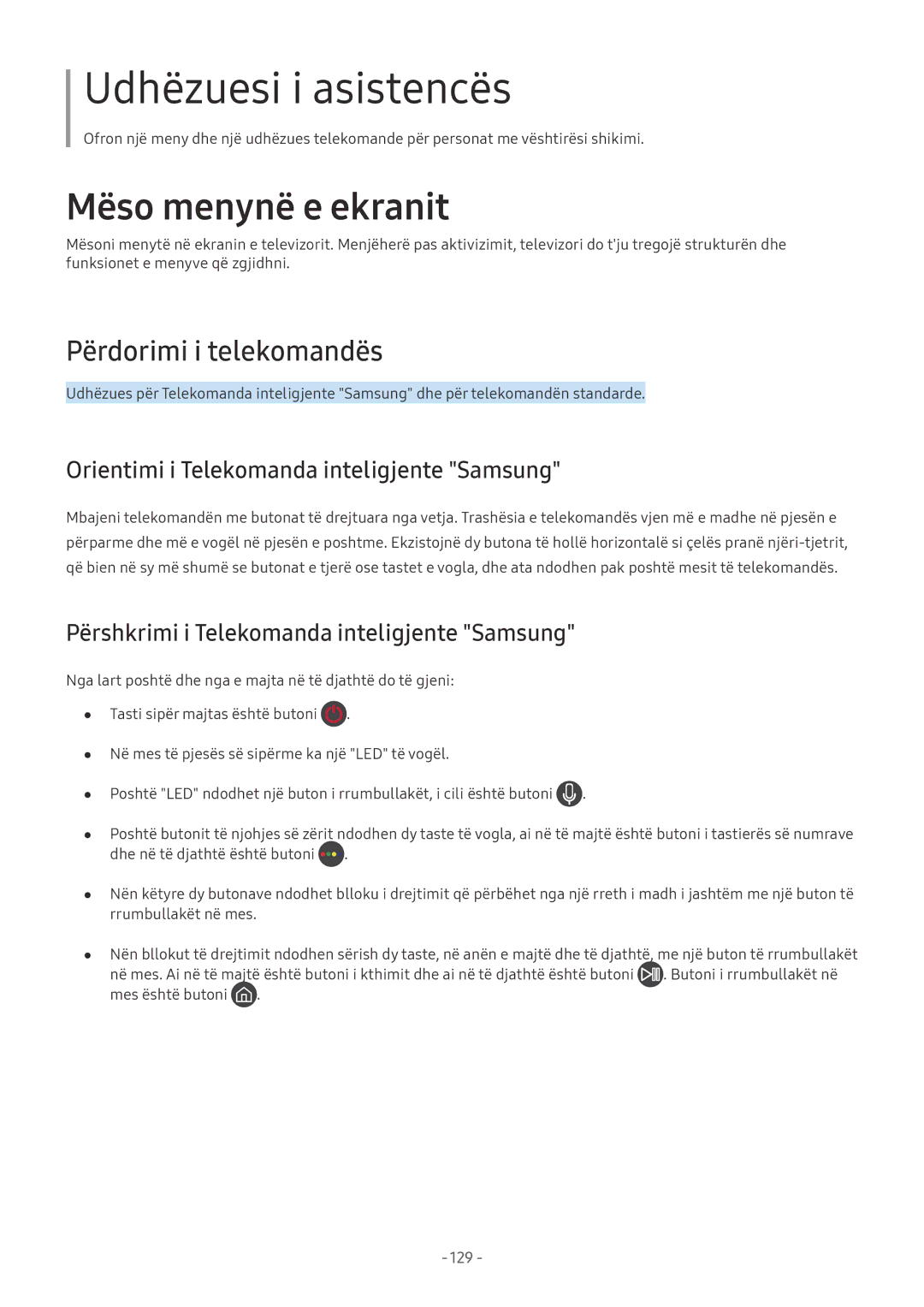 Samsung UE82MU7002TXXH, UE55MU7002TXXH manual Përdorimi i telekomandës, Orientimi i Telekomanda inteligjente Samsung 