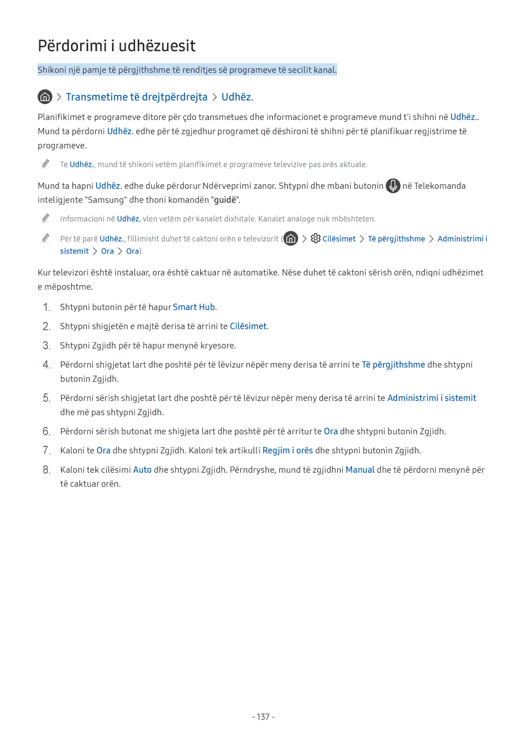 Samsung UE65MU6122KXXH, UE55MU7002TXXH, UE40MU6402UXXH, UE40MU6122KXXH, UE75MU8002TXXH manual Përdorimi i udhëzuesit, 137 