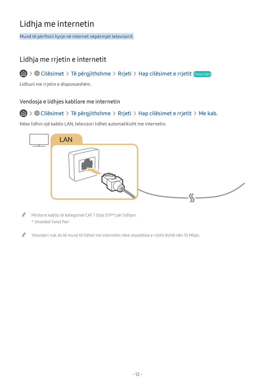 Samsung QE75Q7FAMTXXH manual Lidhja me internetin, Lidhja me rrjetin e internetit, Lidhuni me rrjetin e disponueshëm 