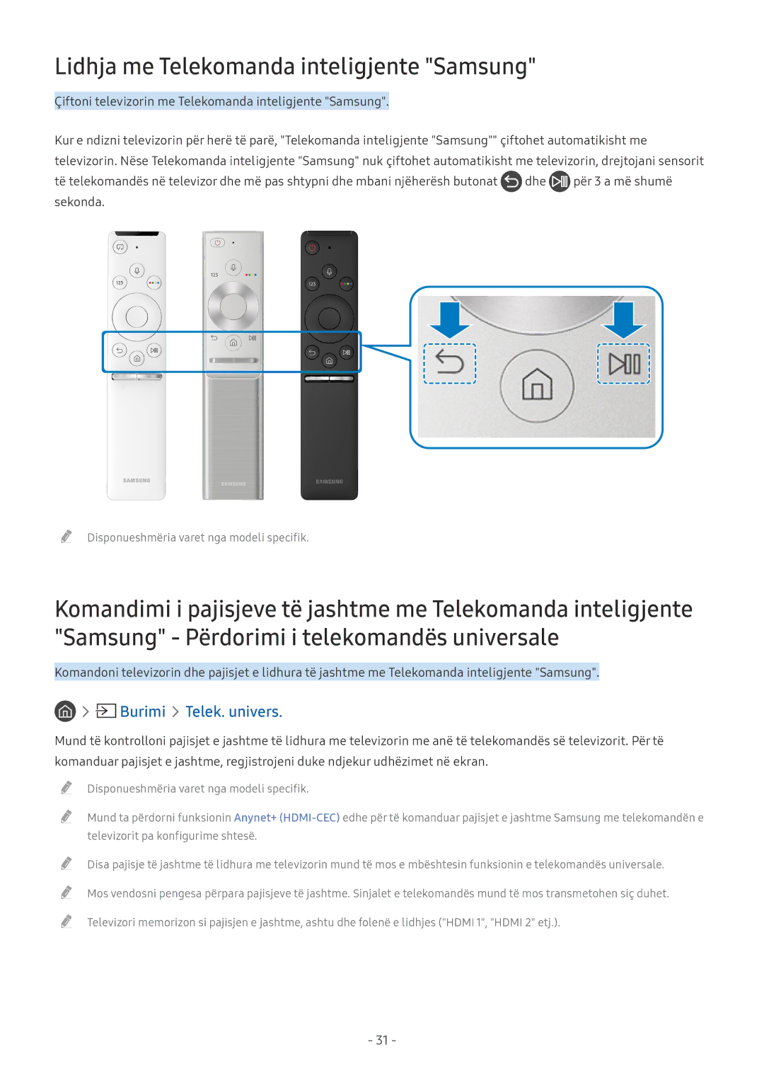 Samsung UE40MU6172UXXH, UE55MU7002TXXH, UE40MU6402UXXH Lidhja me Telekomanda inteligjente Samsung, Burimi Telek. univers 