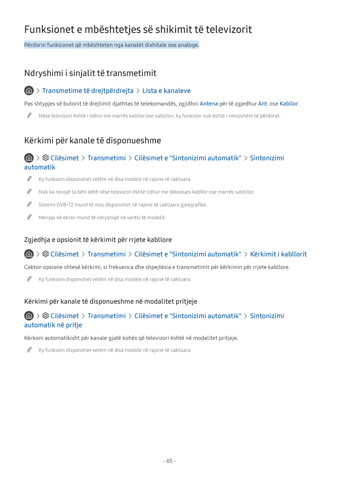 Samsung UE49MU6402UXXH manual Funksionet e mbështetjes së shikimit të televizorit, Ndryshimi i sinjalit të transmetimit 