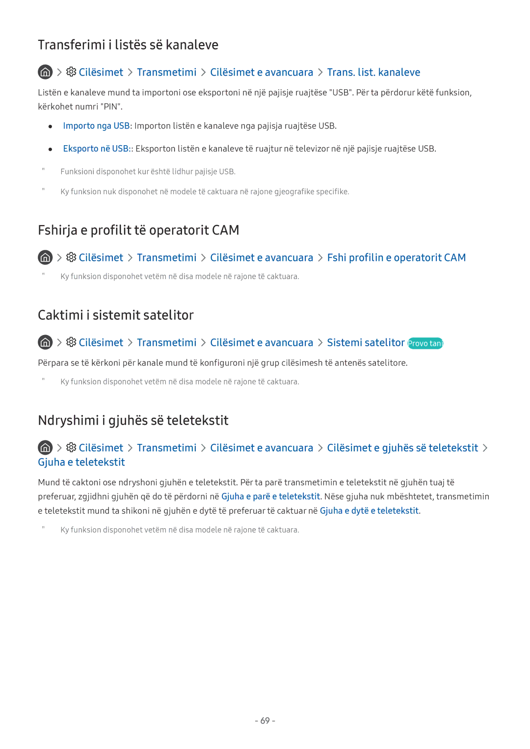 Samsung UE65MU6172UXXH, UE55MU7002TXXH manual Transferimi i listës së kanaleve, Fshirja e profilit të operatorit CAM 