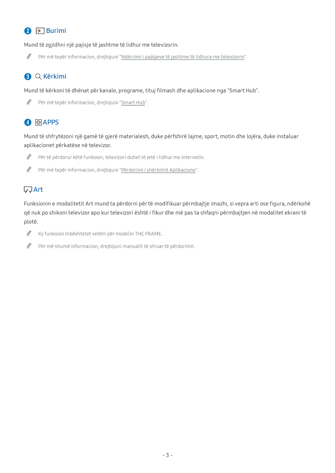 Samsung UE49MU7002TXXH, UE55MU7002TXXH, UE40MU6402UXXH, UE40MU6122KXXH, UE75MU8002TXXH manual Burimi, Kërkimi, Apps, Art 