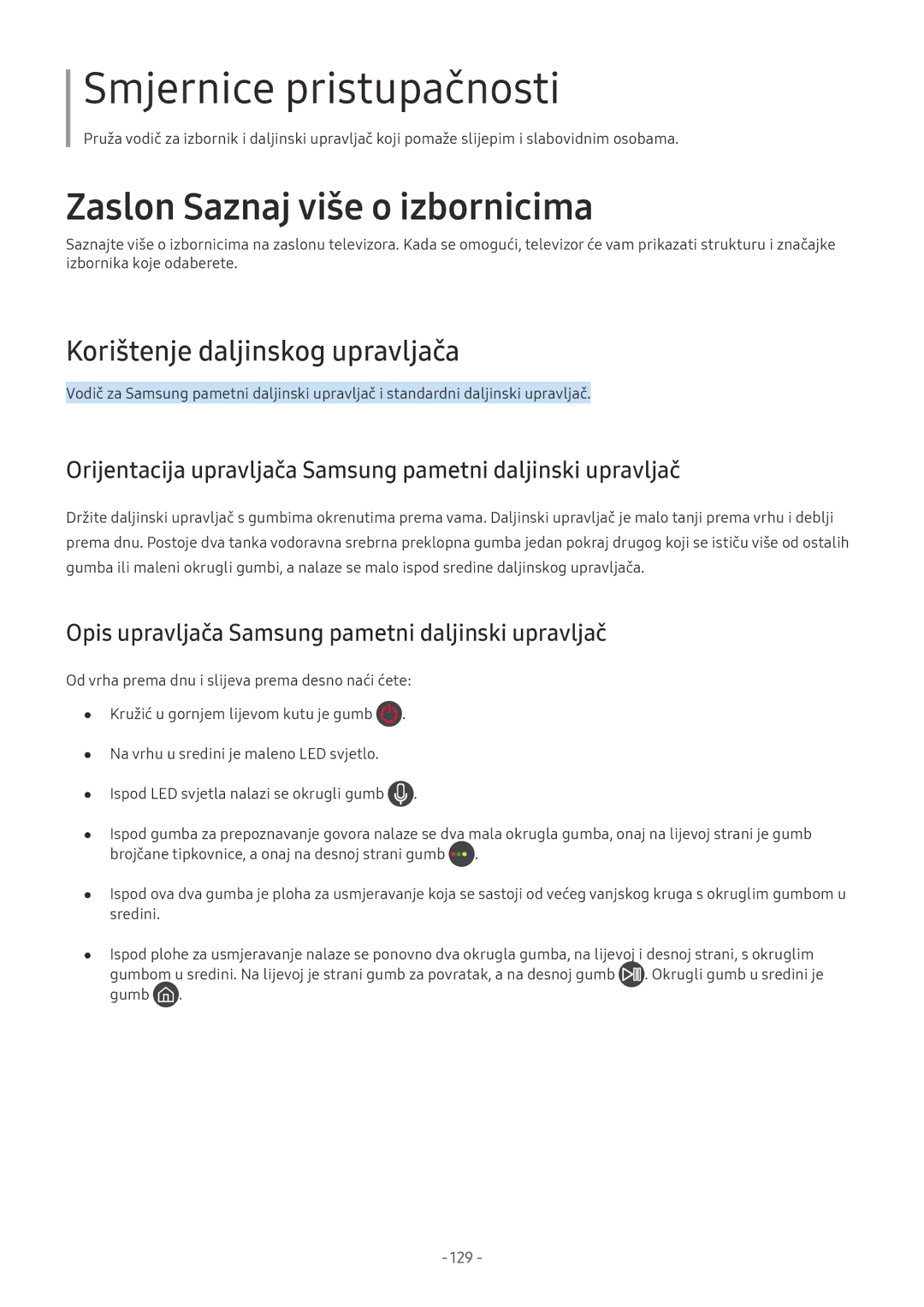 Samsung UE65MU6272UXXH manual Korištenje daljinskog upravljača, Orijentacija upravljača Samsung pametni daljinski upravljač 