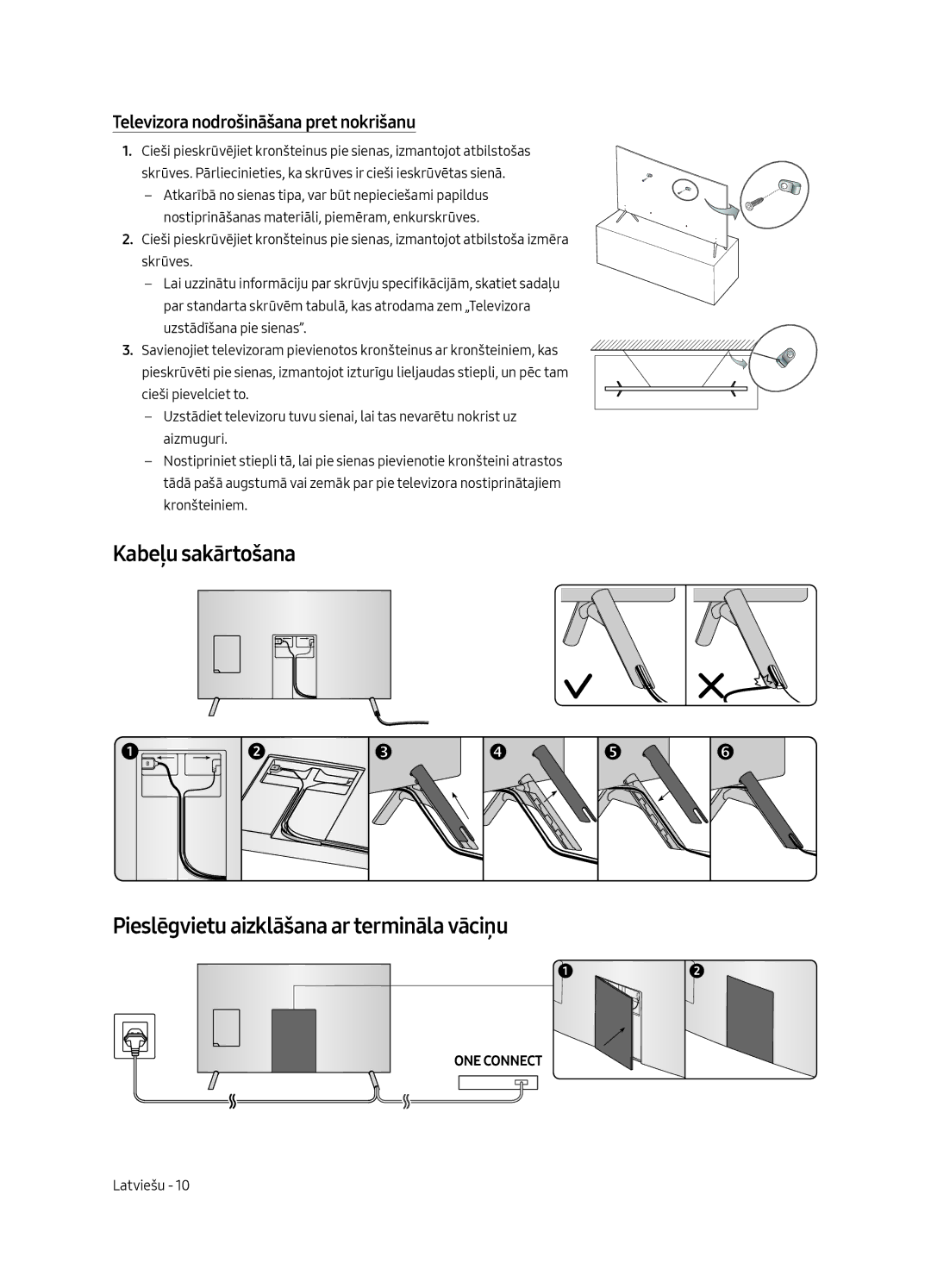 Samsung UE75MU7002TXXH, UE55MU7002TXXH, UE49MU7002TXXH, UE82MU7002TXXH manual Televizora nodrošināšana pret nokrišanu 