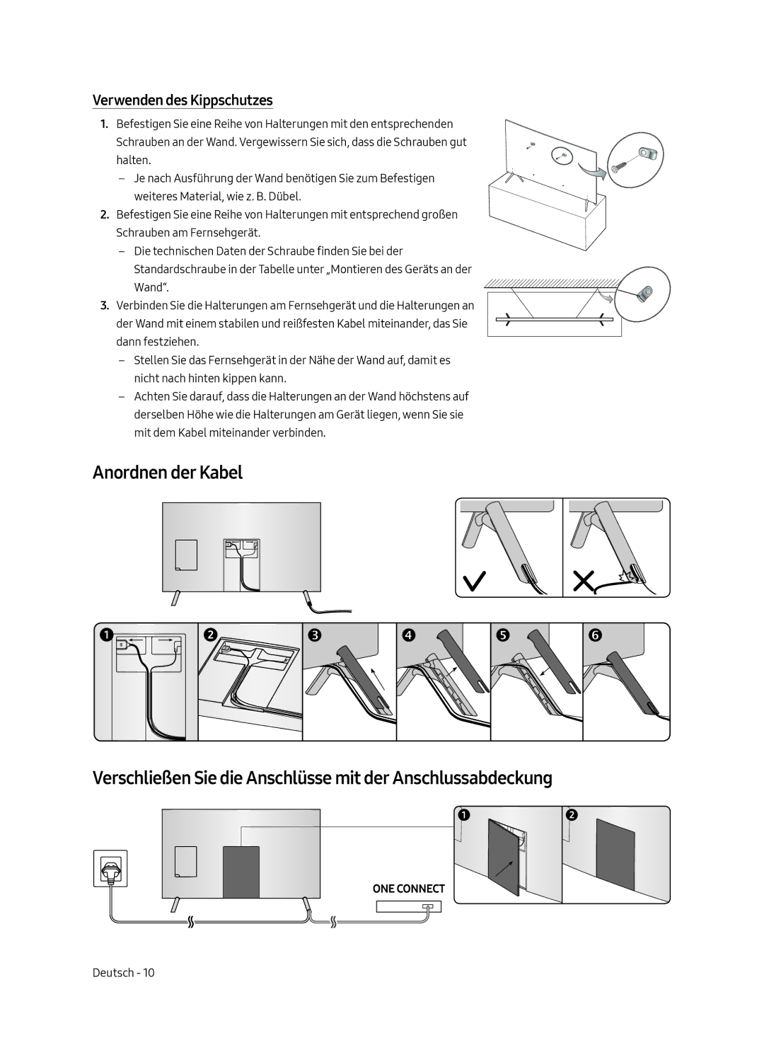 Samsung UE65MU7000TXZT, UE55MU7009TXZG, UE49MU7009TXZG, UE49MU7000TXZG, UE82MU7009TXZG manual Verwenden des Kippschutzes 