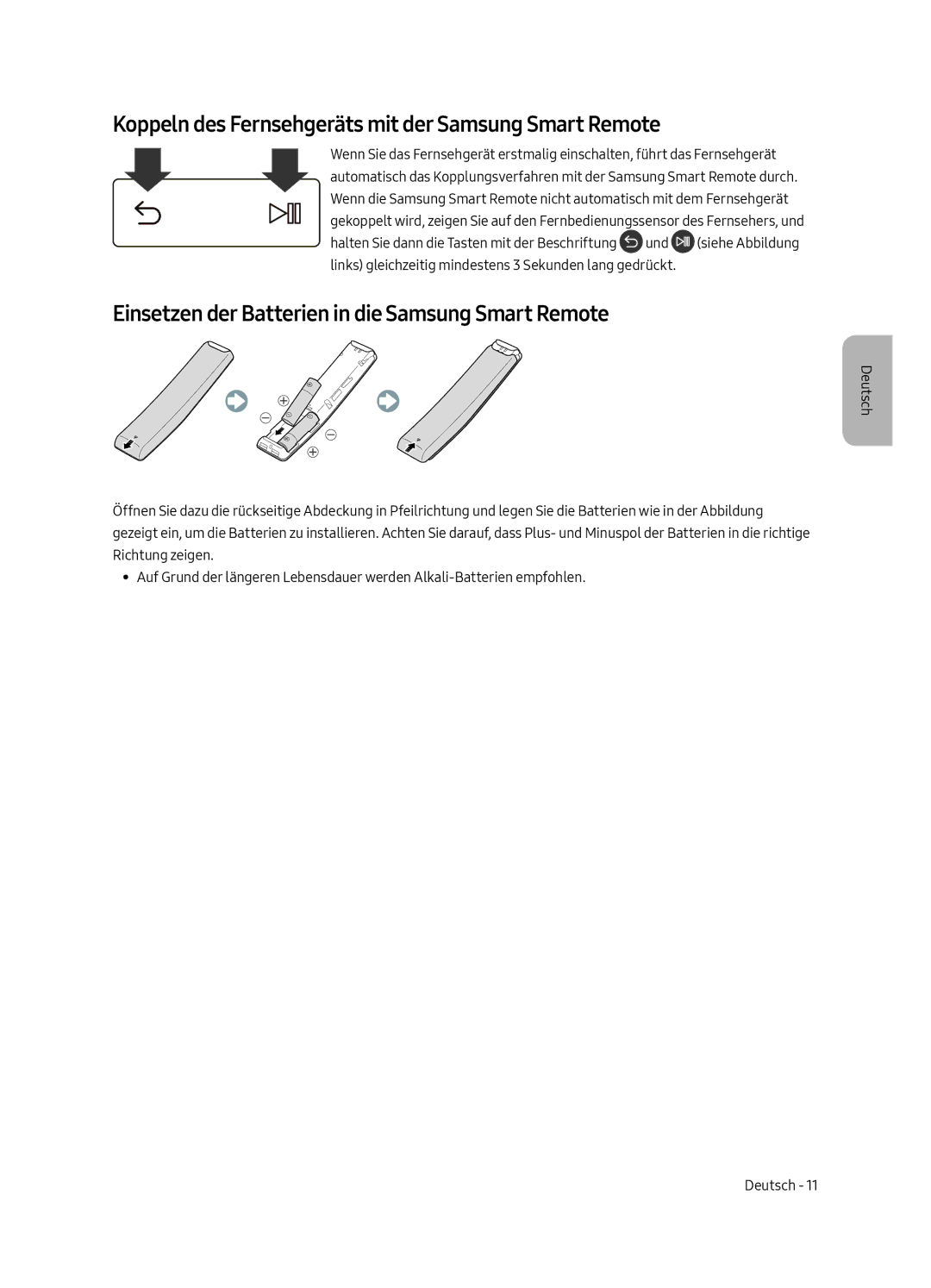 Samsung UE49MU8000LXXN, UE55MU8000LXXN, UE65MU8000LXXN manual Koppeln des Fernsehgeräts mit der Samsung Smart Remote 