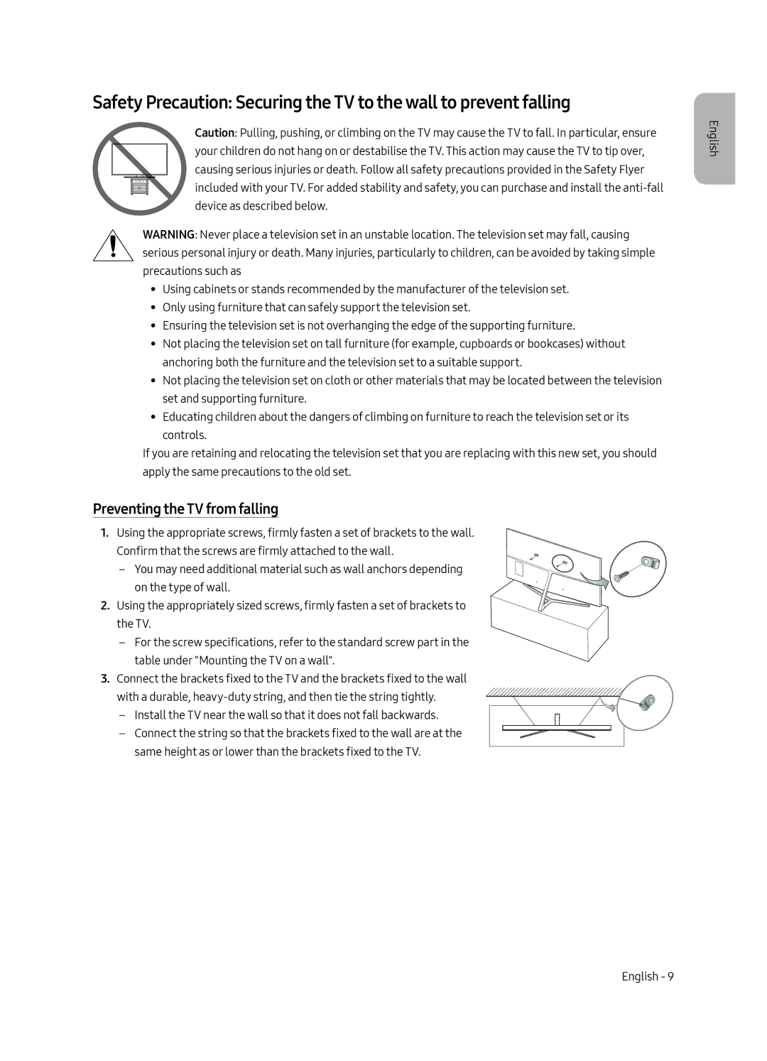 Samsung UE65MU8000LXXN, UE55MU8000LXXN, UE75MU8000LXXN, UE49MU8000LXXN manual Preventing the TV from falling 