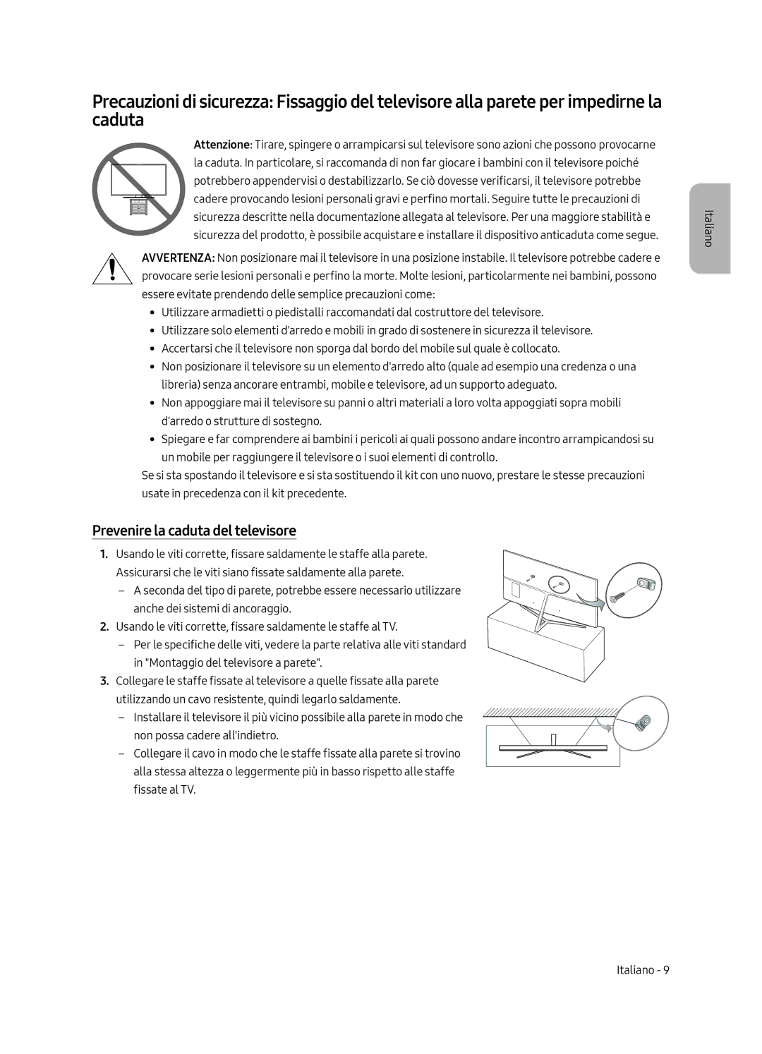 Samsung UE55MU8000TXZT, UE55MU8000TXZG, UE49MU8000TXZG, UE49MU8000TXZT, UE55MU8000TXSQ Prevenire la caduta del televisore 