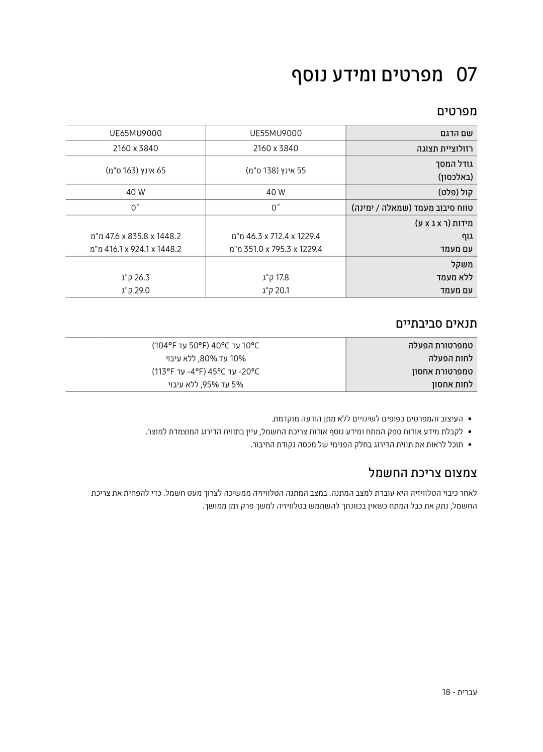 Samsung UE55MU9000TXSQ, UE65MU9000TXSQ manual ףסונ עדימו םיטרפמ0, םייתביבס םיאנת, למשחה תכירצ םוצמצ 