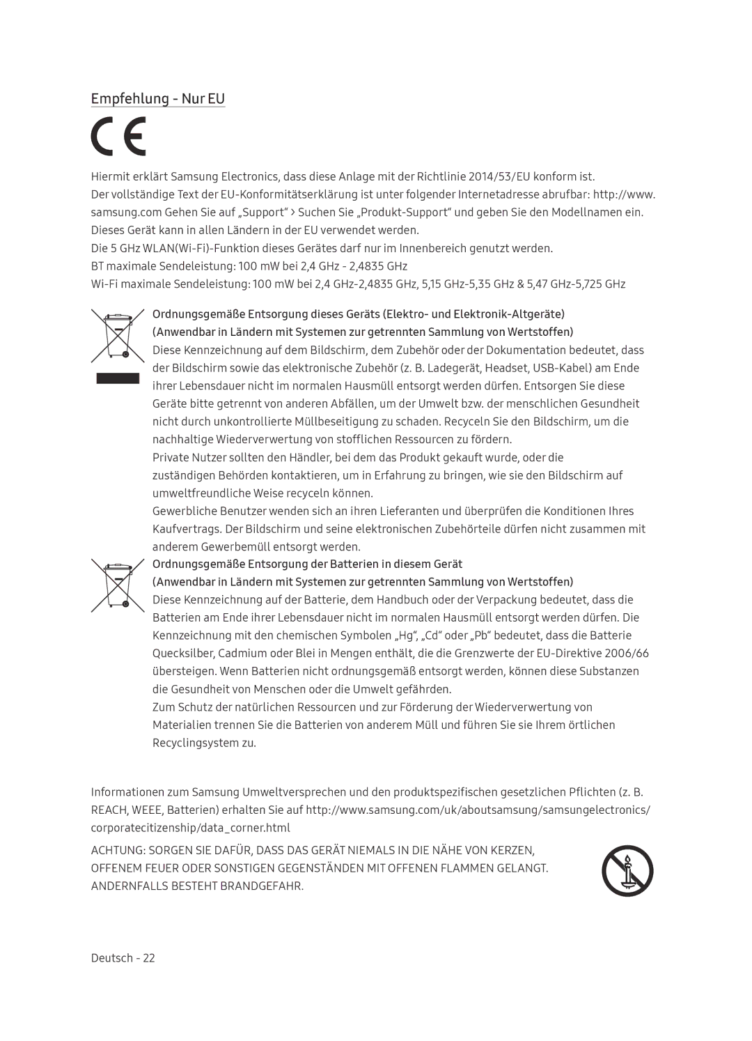 Samsung UE75NU8005TXXC, UE55NU8005TXXC, UE49NU8005TXXC, UE65NU8005TXXC manual Empfehlung Nur EU 