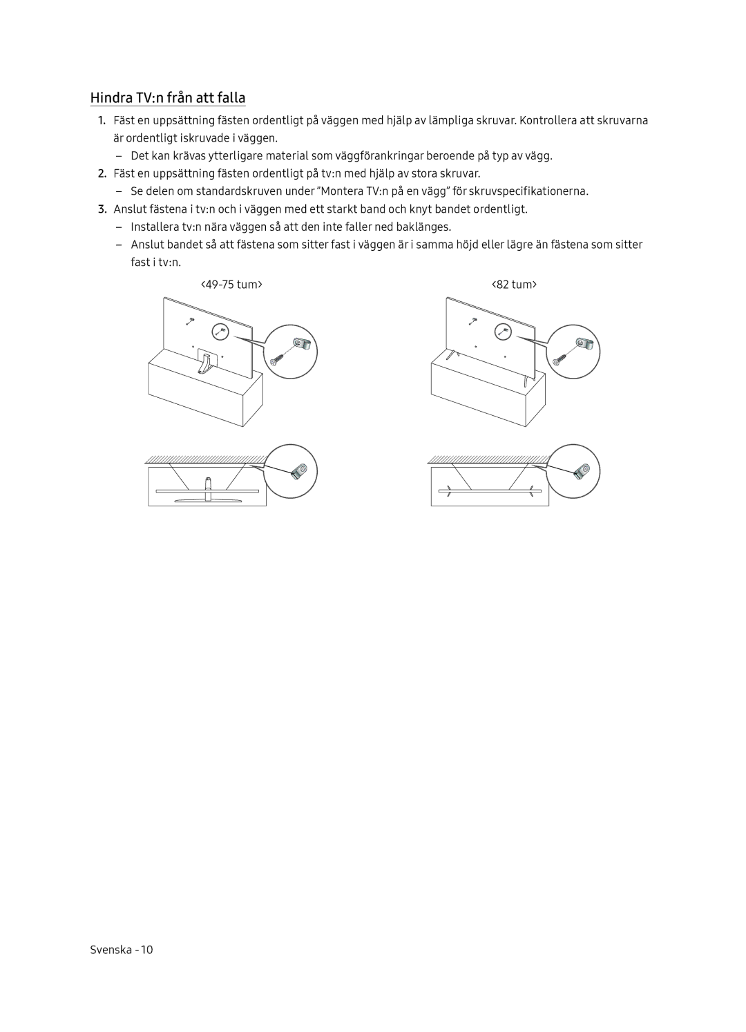 Samsung UE55NU8005TXXC, UE49NU8005TXXC, UE75NU8005TXXC, UE65NU8005TXXC manual Hindra TVn från att falla 