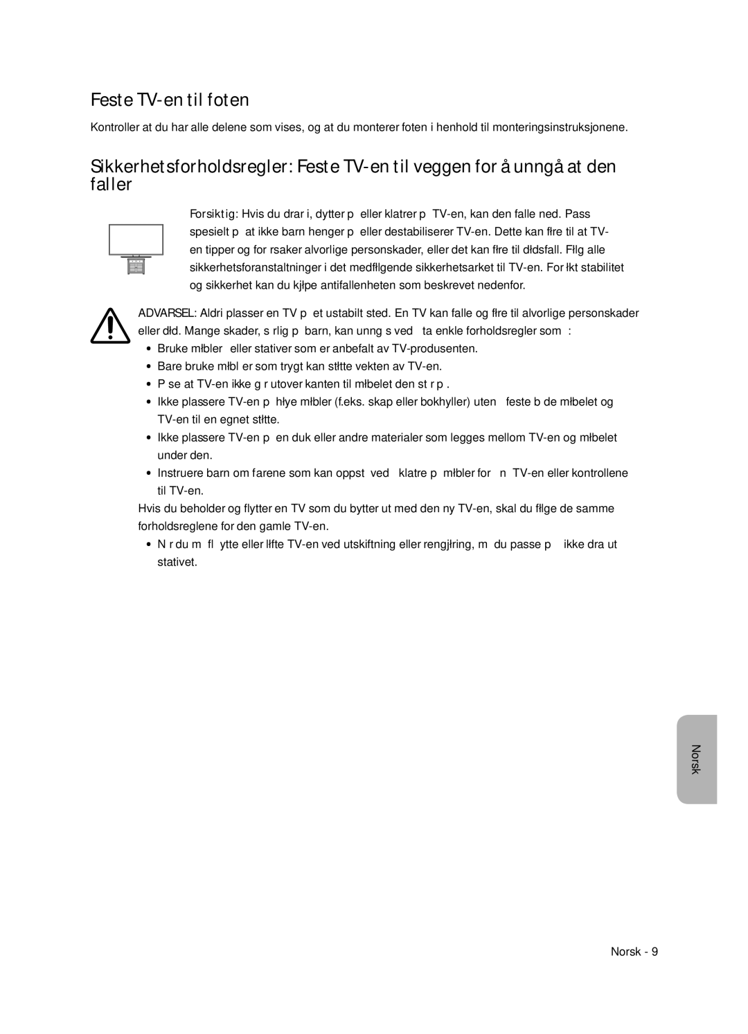 Samsung UE65NU8005TXXC, UE55NU8005TXXC, UE49NU8005TXXC, UE75NU8005TXXC manual Feste TV-en til foten 