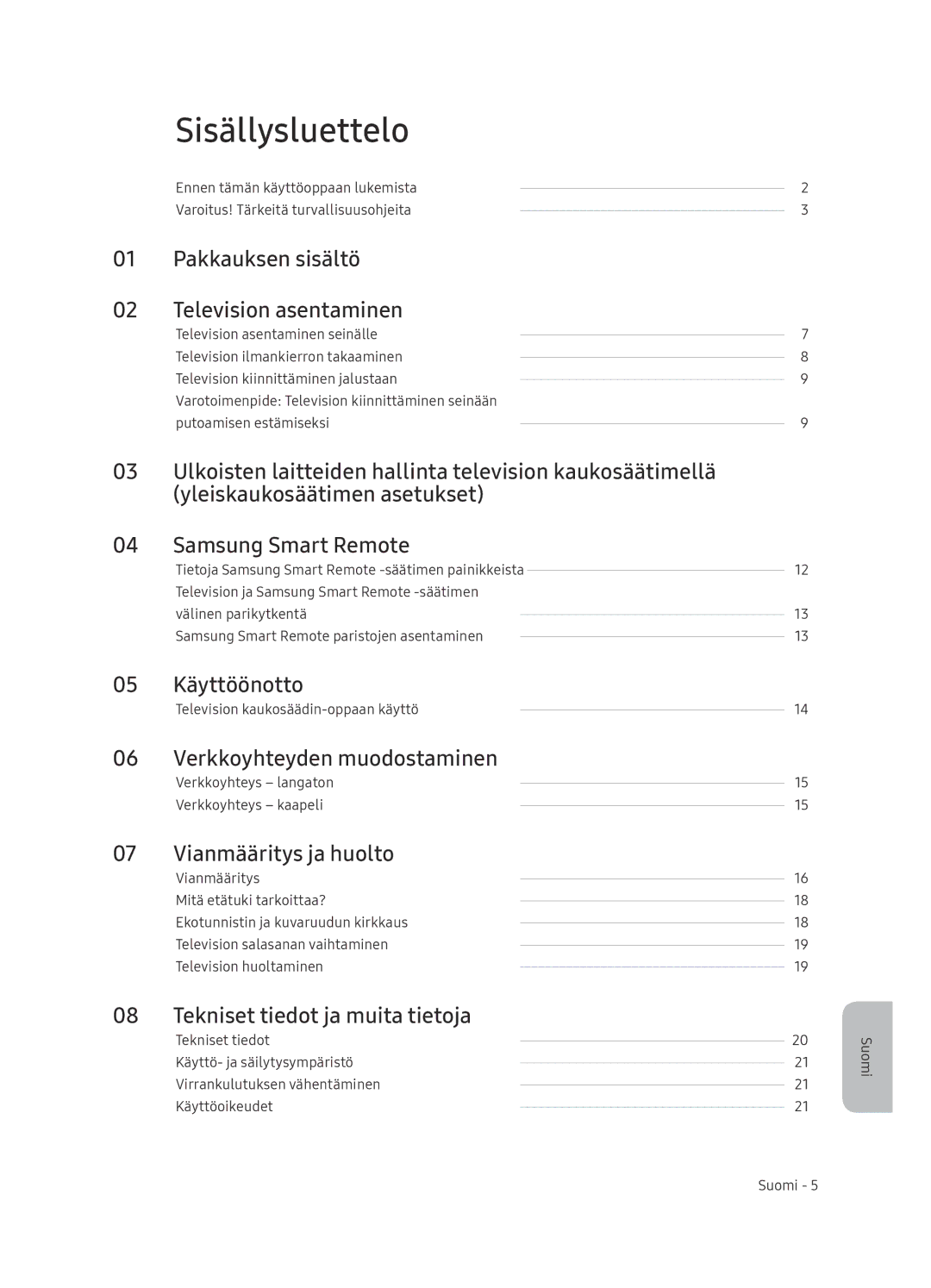 Samsung UE49NU8005TXXC, UE55NU8005TXXC, UE75NU8005TXXC, UE65NU8005TXXC manual Sisällysluettelo 