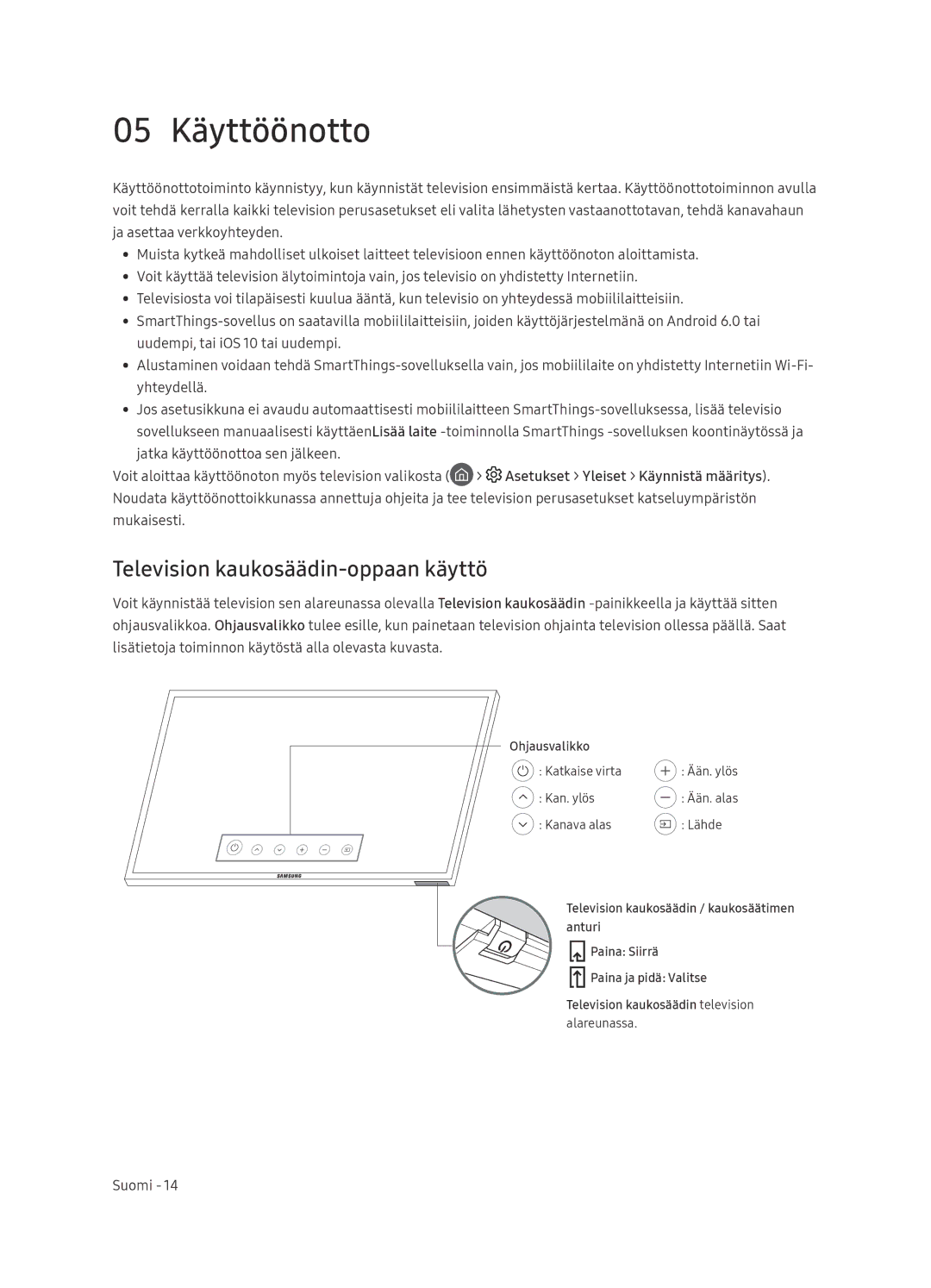 Samsung UE75NU8005TXXC, UE55NU8005TXXC, UE49NU8005TXXC, UE65NU8005TXXC 05 Käyttöönotto, Television kaukosäädin-oppaan käyttö 