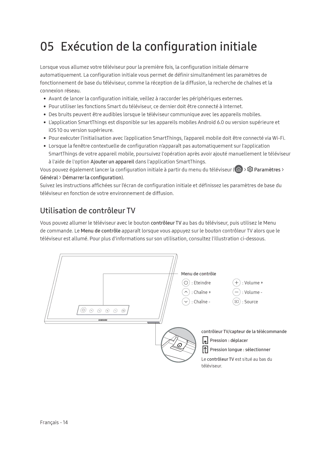 Samsung UE55NU8005TXXC, UE49NU8005TXXC manual 05 Exécution de la configuration initiale, Utilisation de contrôleur TV 