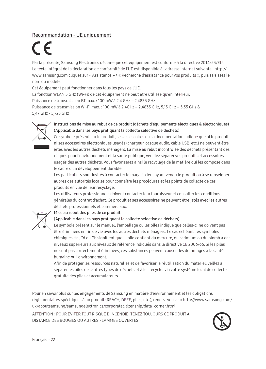 Samsung UE55NU8005TXXC, UE49NU8005TXXC, UE75NU8005TXXC, UE65NU8005TXXC manual Recommandation UE uniquement 