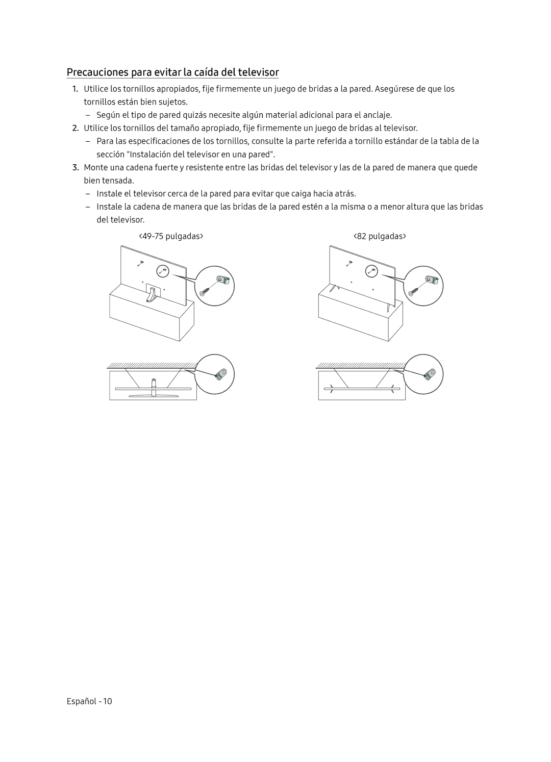 Samsung UE75NU8005TXXC, UE55NU8005TXXC, UE49NU8005TXXC, UE65NU8005TXXC manual Precauciones para evitar la caída del televisor 