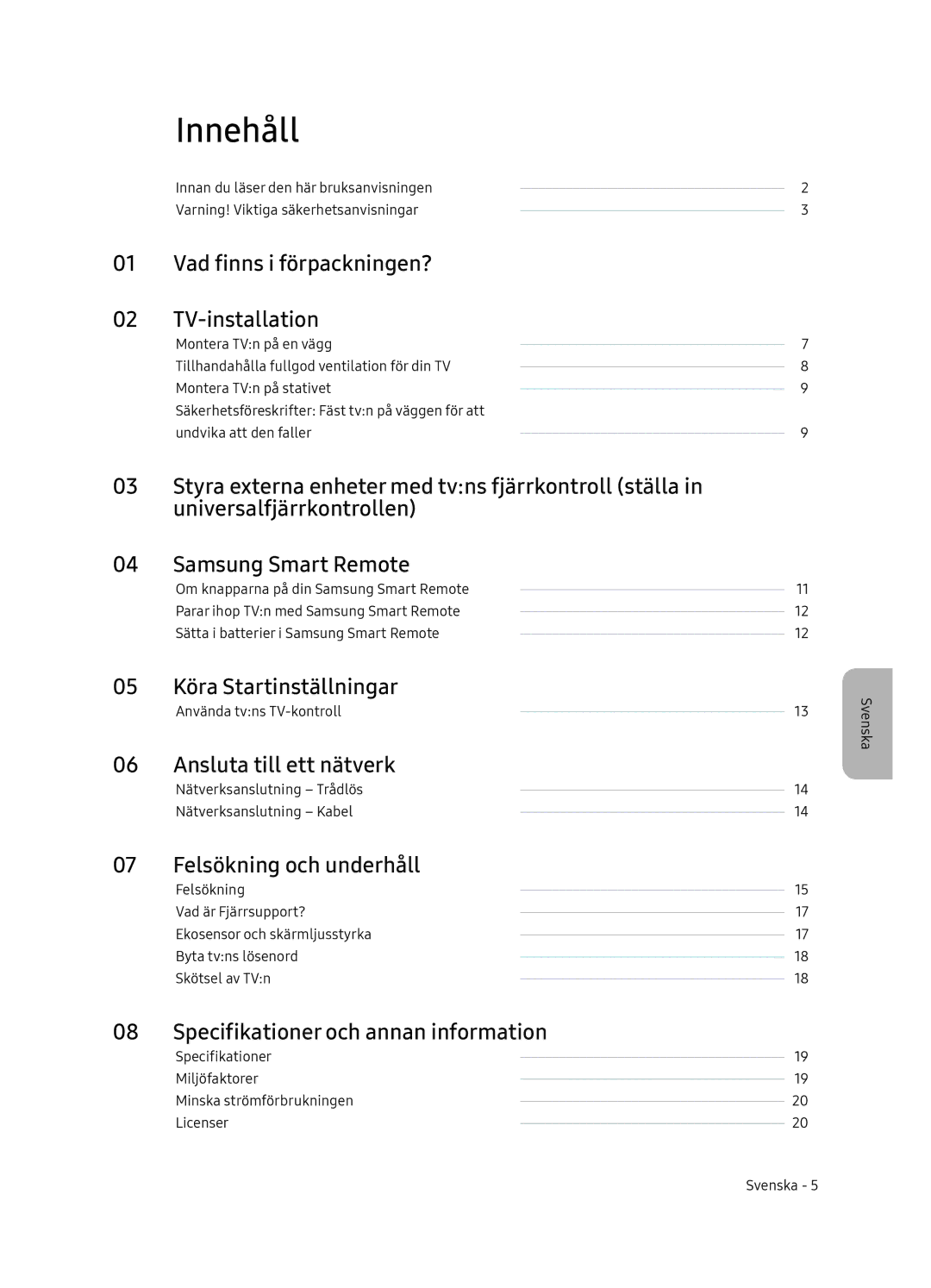 Samsung UE65NU8505TXXC, UE55NU8505TXXC manual Innehåll 