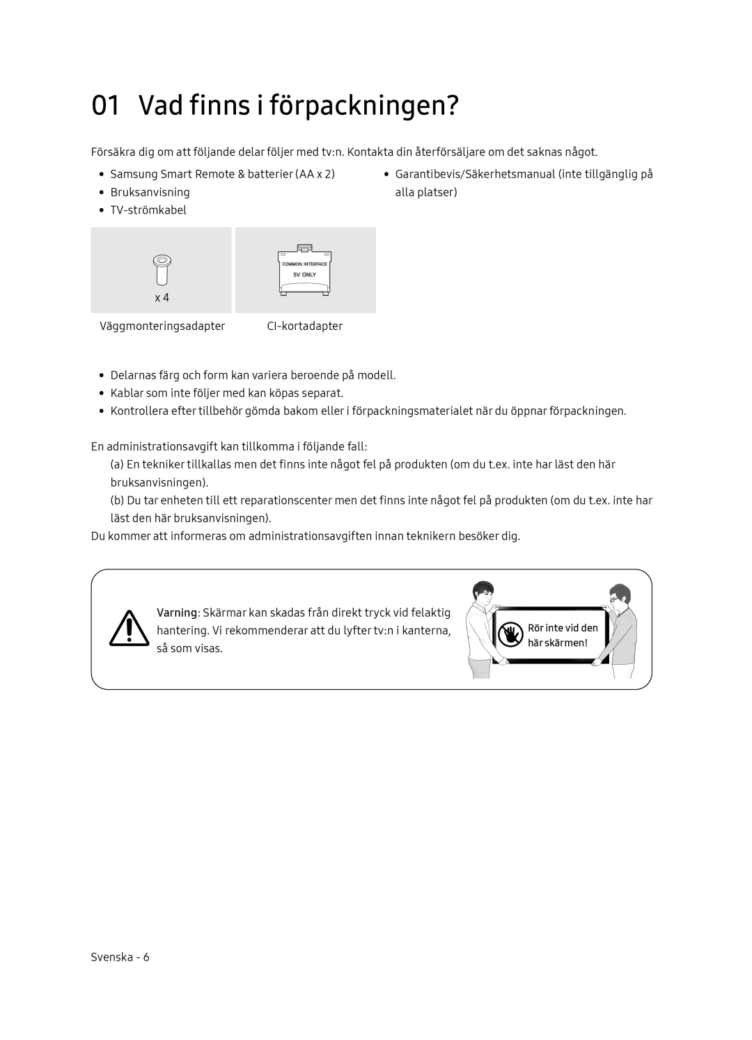 Samsung UE55NU8505TXXC, UE65NU8505TXXC manual Vad finns i förpackningen? 