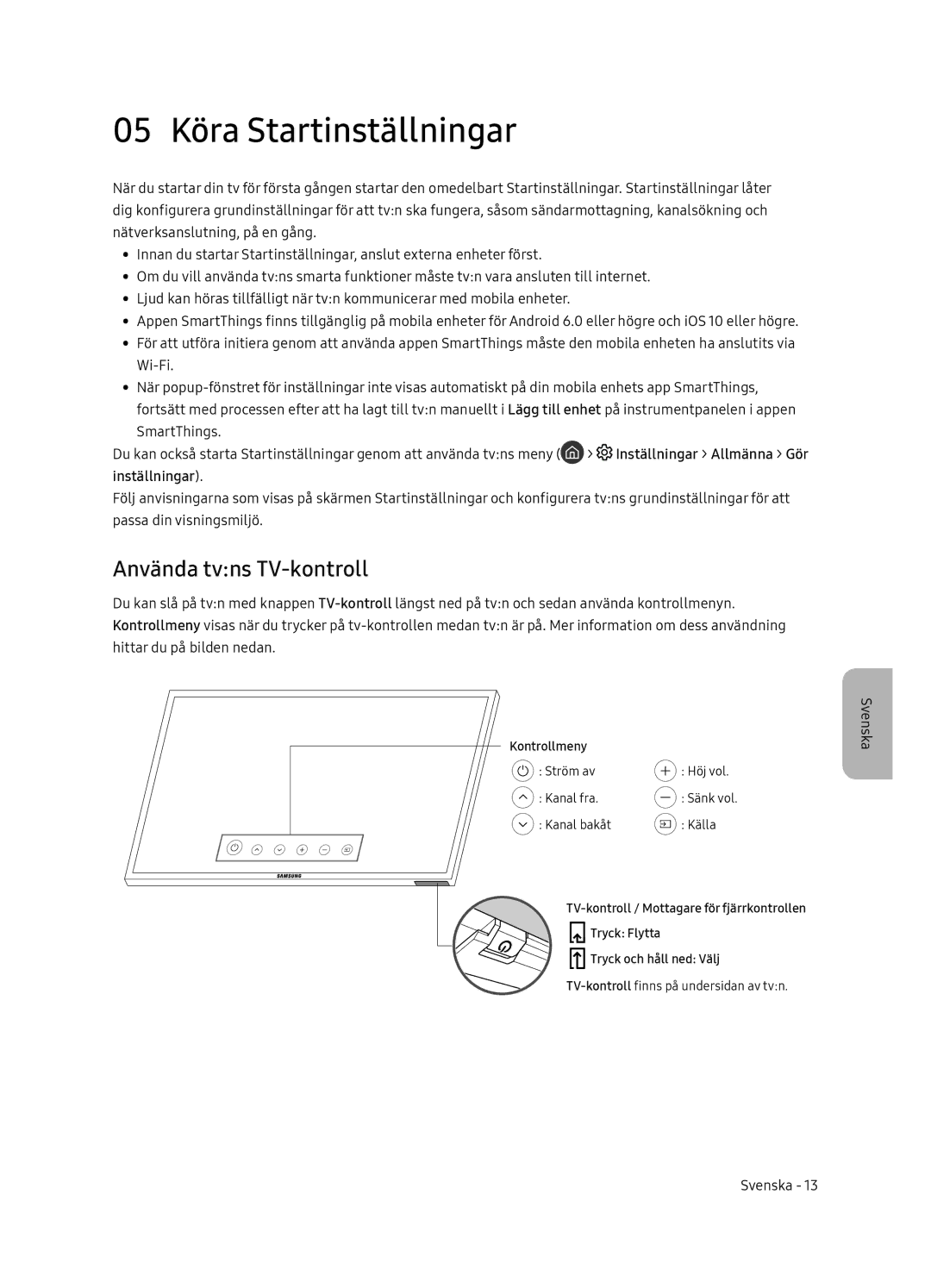 Samsung UE65NU8505TXXC, UE55NU8505TXXC manual 05 Köra Startinställningar, Använda tvns TV-kontroll, Inställningar 