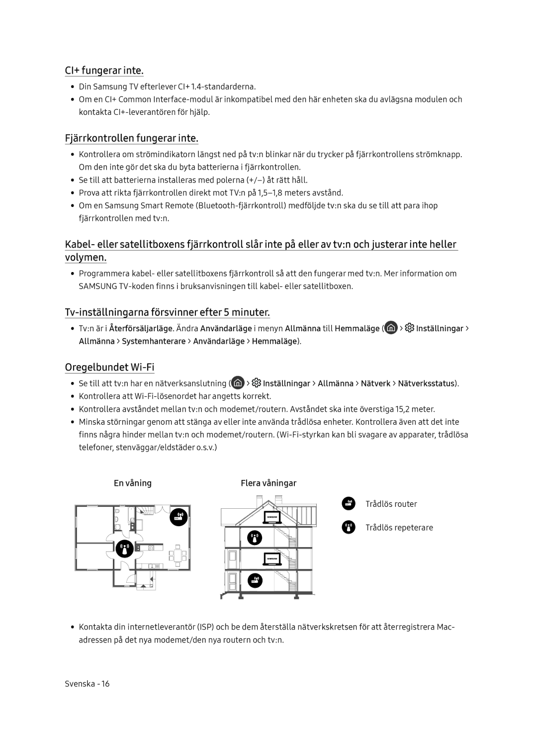 Samsung UE55NU8505TXXC CI+ fungerar inte, Fjärrkontrollen fungerar inte, Tv-inställningarna försvinner efter 5 minuter 