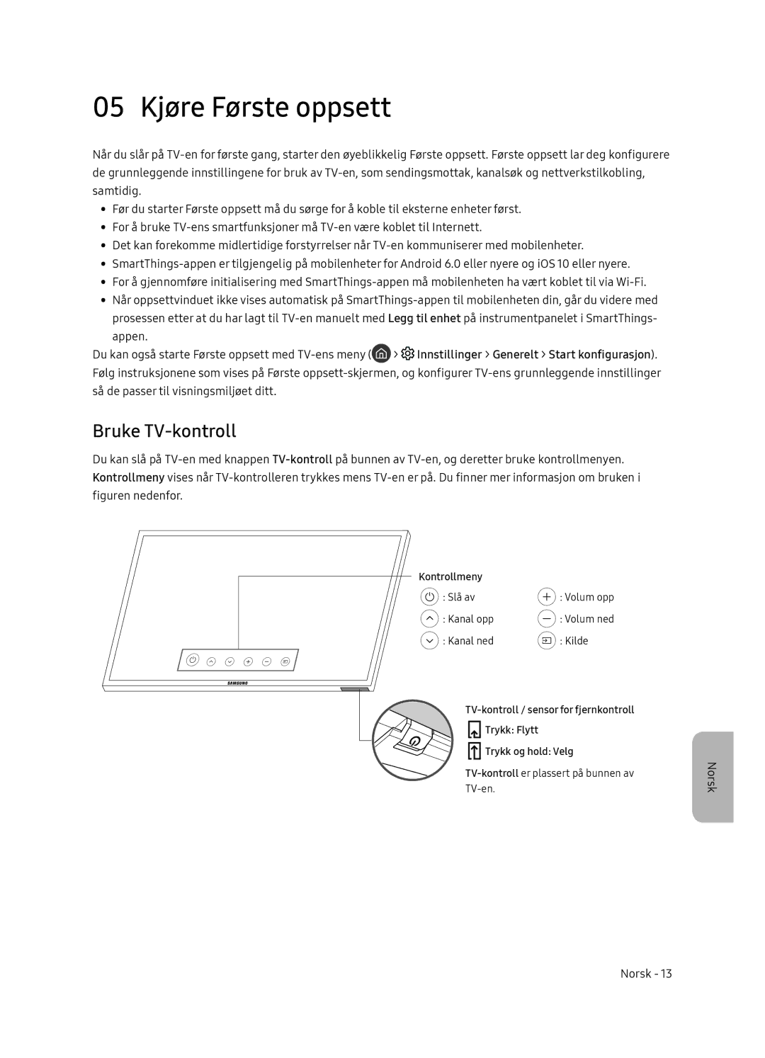 Samsung UE65NU8505TXXC, UE55NU8505TXXC manual 05 Kjøre Første oppsett, Bruke TV-kontroll 