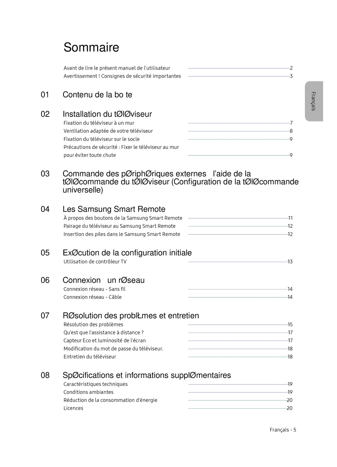 Samsung UE65NU8505TXXC, UE55NU8505TXXC manual Sommaire 