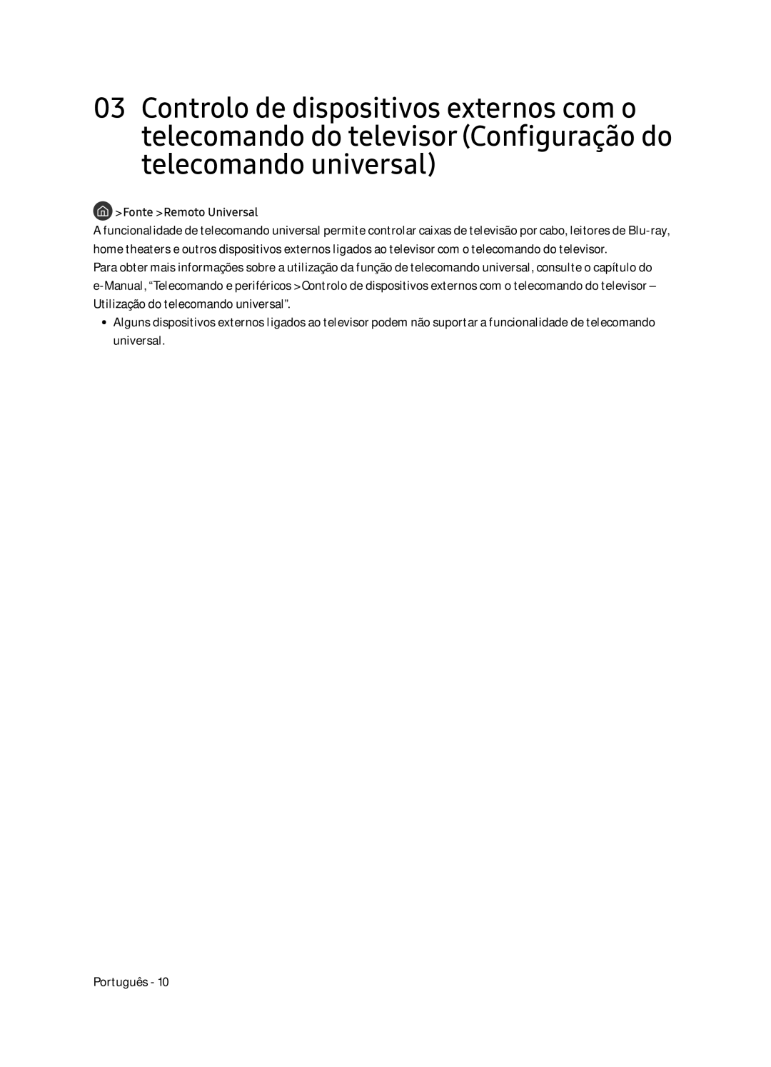 Samsung UE55NU8505TXXC, UE65NU8505TXXC manual Fonte Remoto Universal 