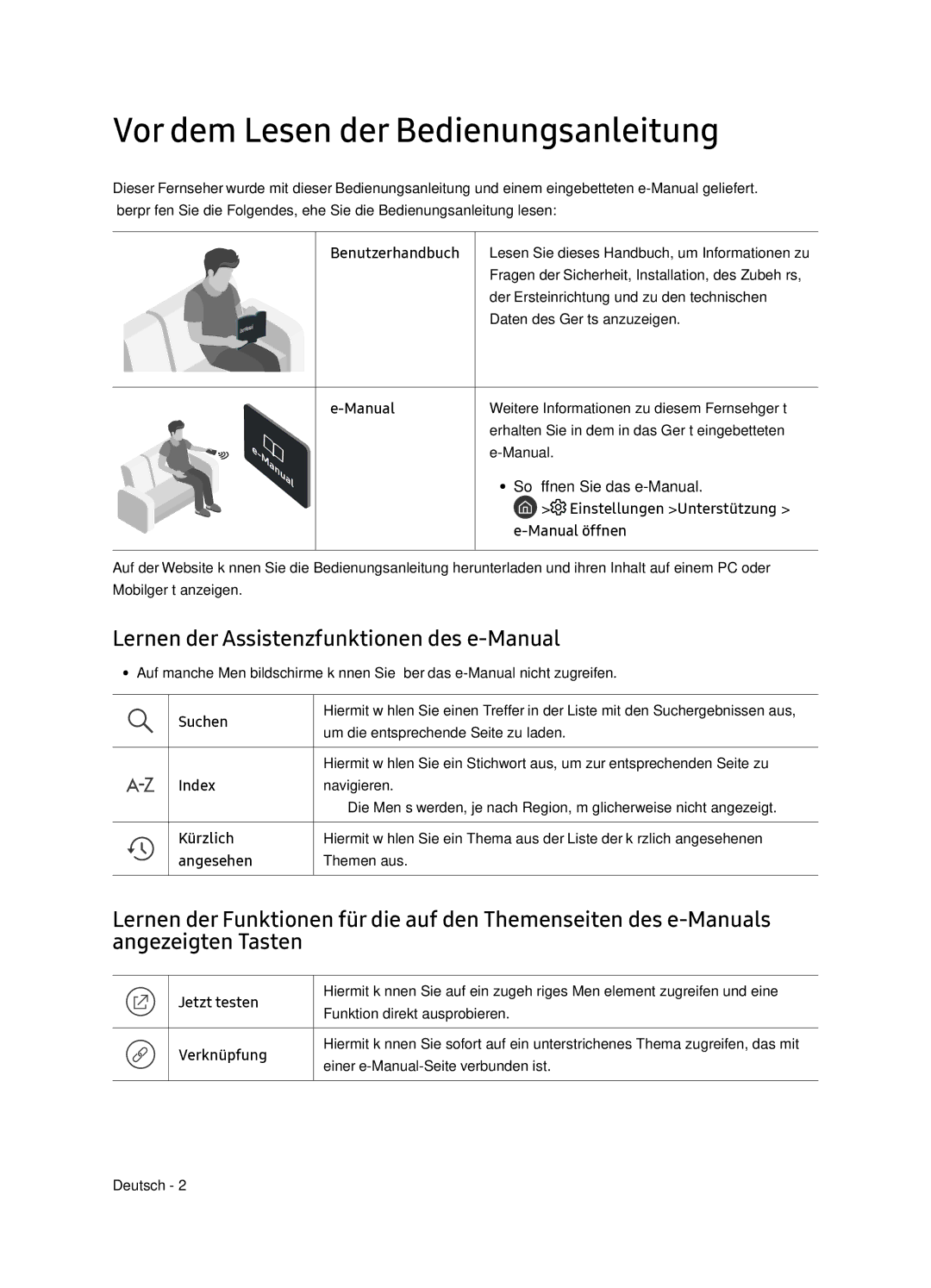 Samsung UE55NU8505TXXC, UE65NU8505TXXC Vor dem Lesen der Bedienungsanleitung, Lernen der Assistenzfunktionen des e-Manual 