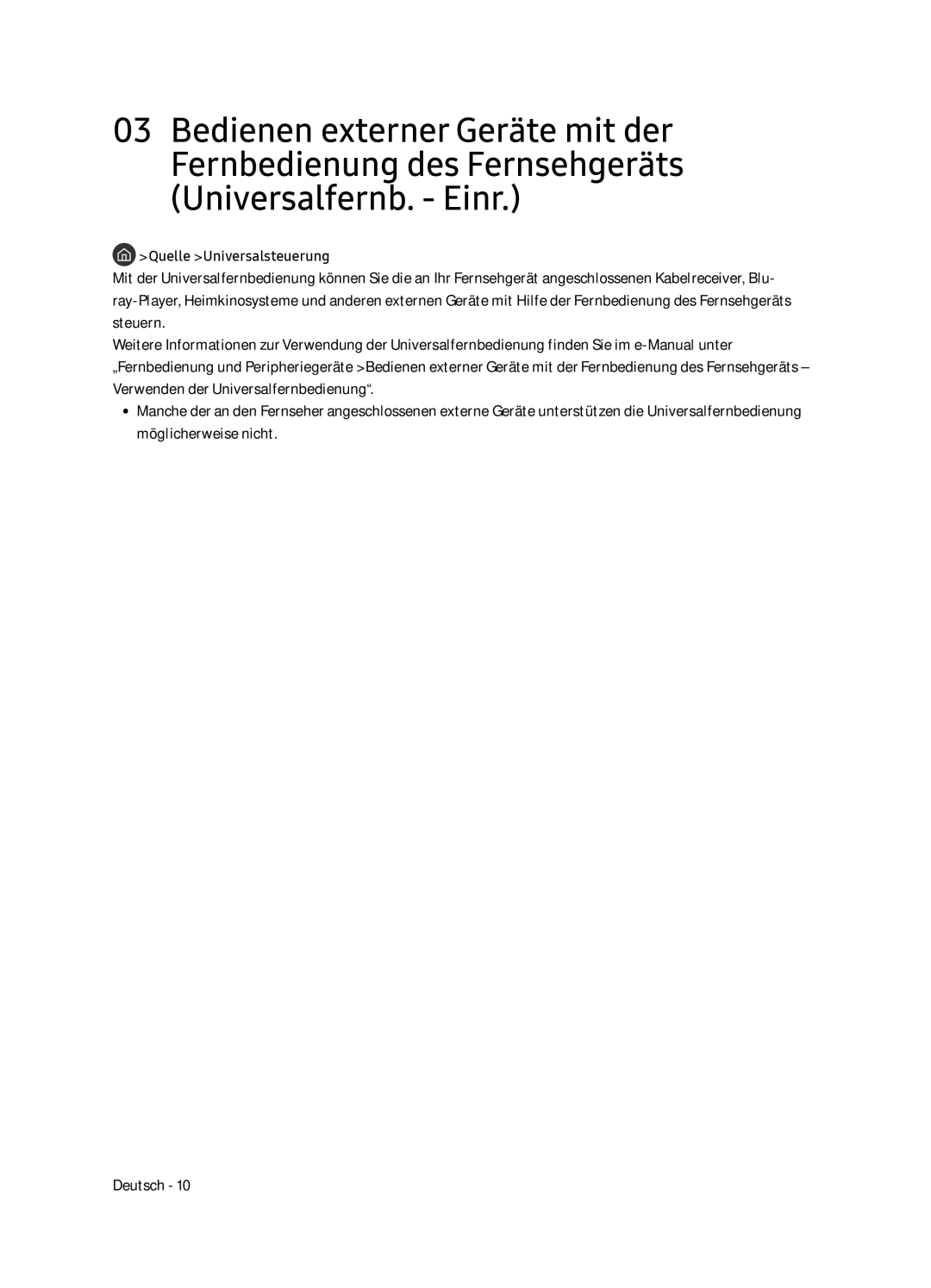 Samsung UE55NU8505TXXC, UE65NU8505TXXC manual Quelle Universalsteuerung 